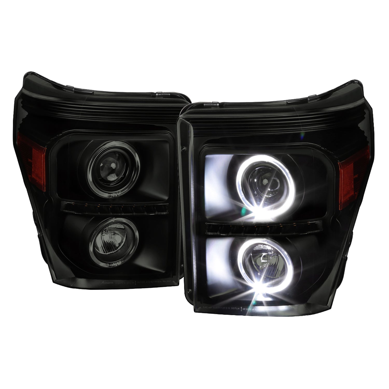 2011-2016 F-250 F-350 F-450 F-550 Dual Halo Headlights LED Signal Lights Smoke