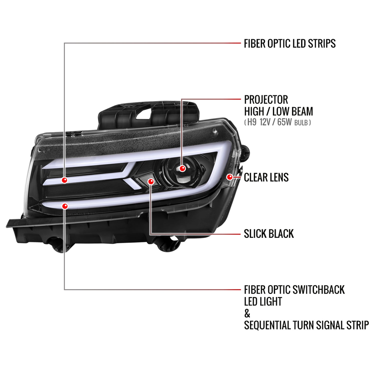 2014-2015 Chevy Camaro LED Projector Headlights Turn Signal Lights Black