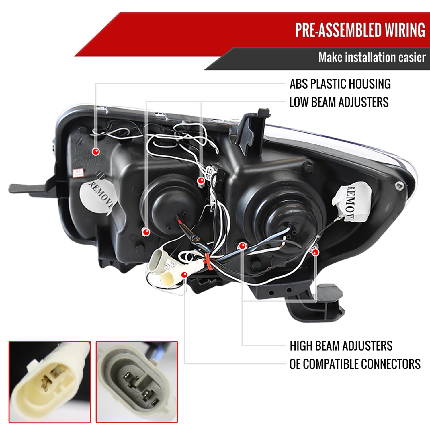 2008-2010 Scion xB Single Halo Projector Headlights Matte Black/Clear Lens