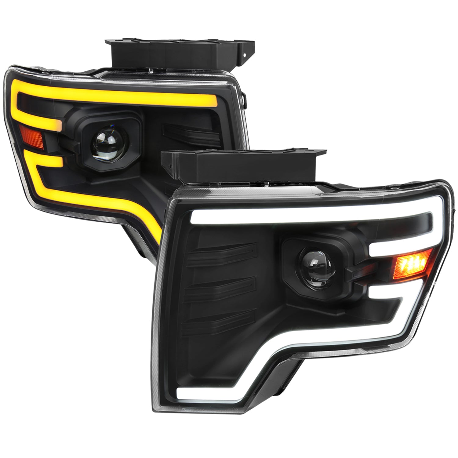 2009-2014 Ford F-150 Sequential LED Turn Signal Projector Headlights Black