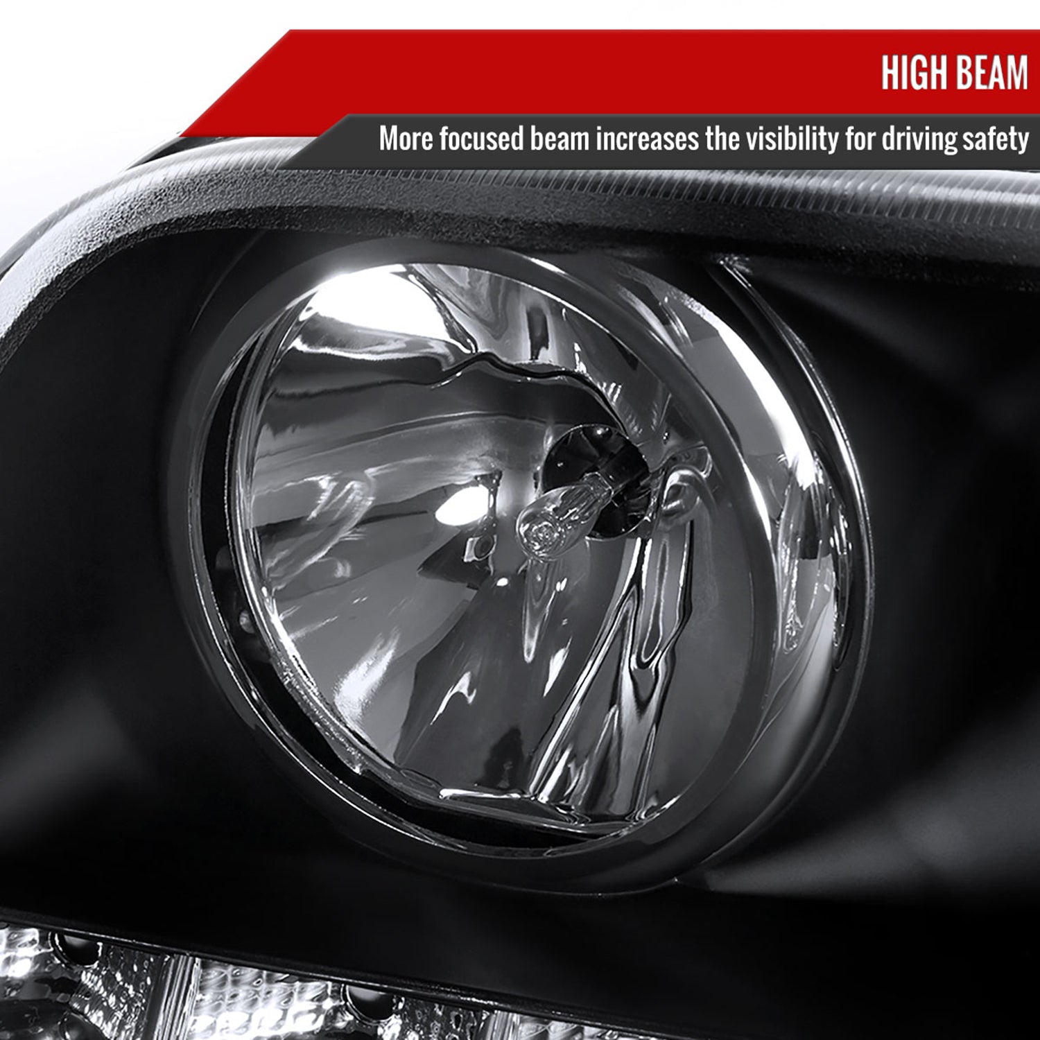 1998-2011 Ford Crown Victoria Projector Headlights LED Light Strip Matt Black