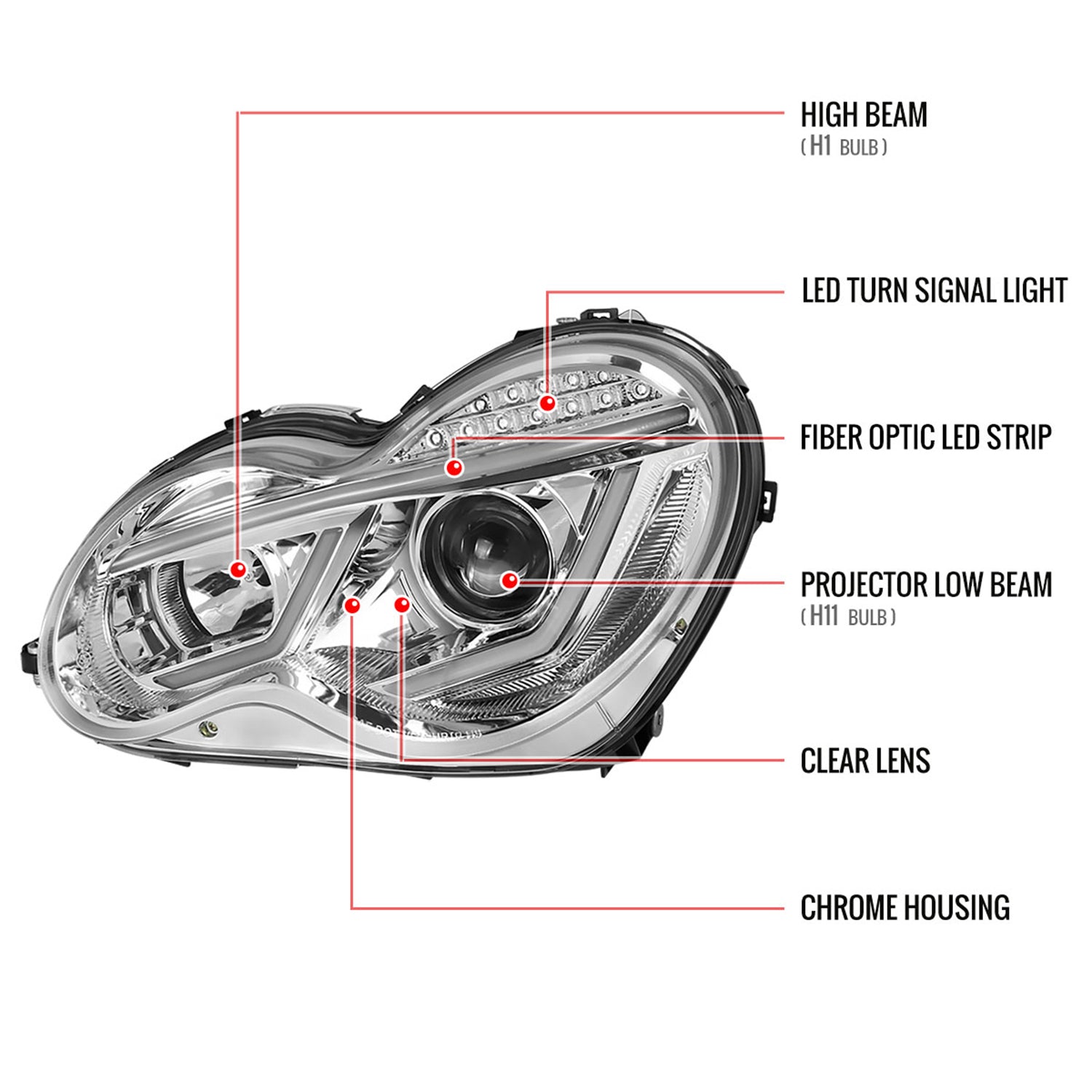 2001-2007 Mercedes W203 C Class Headlights LED Light Bar&LED Signal Chrome