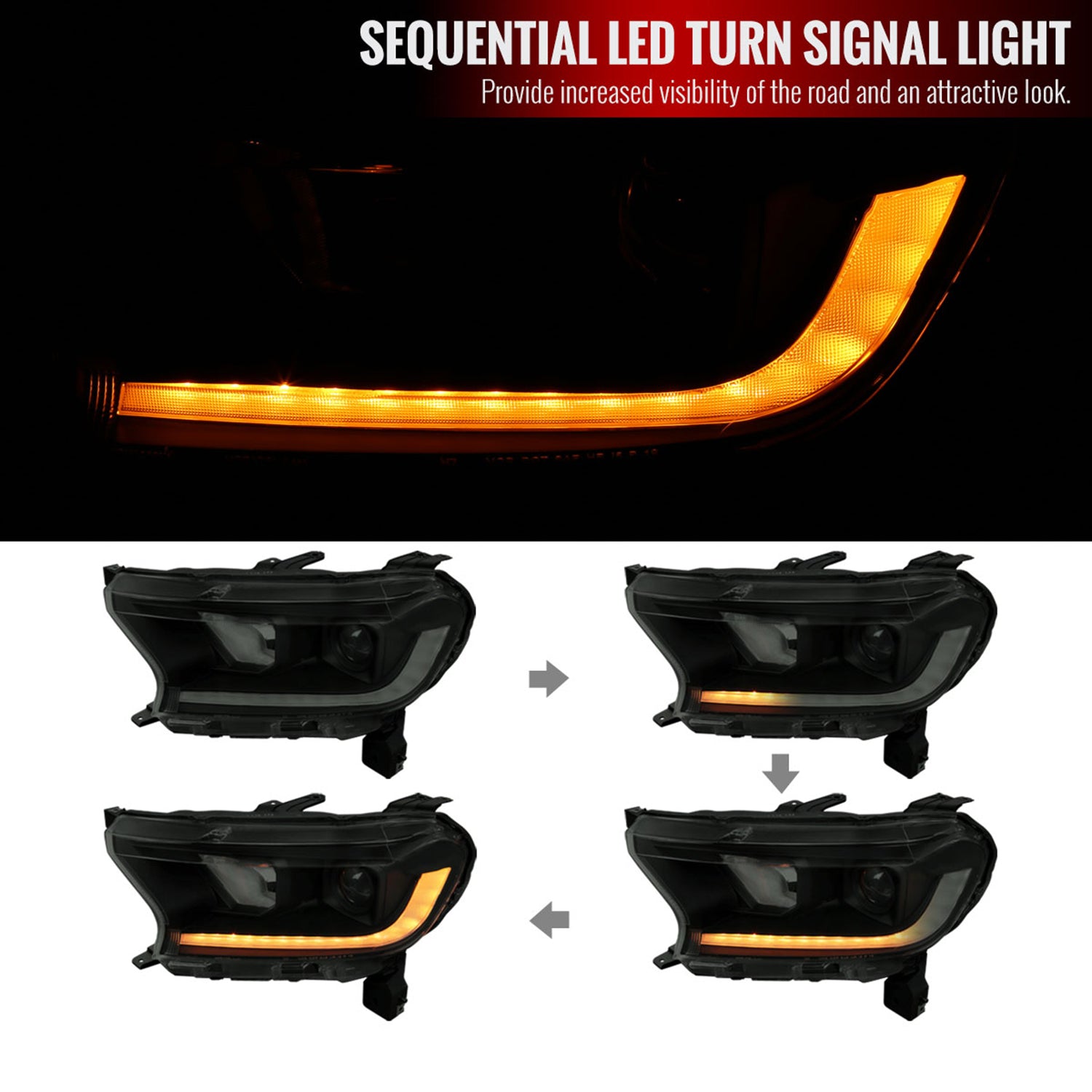 2019-2022 Ford Ranger Sequential LED Bar Projector Headlights Matt Smoke