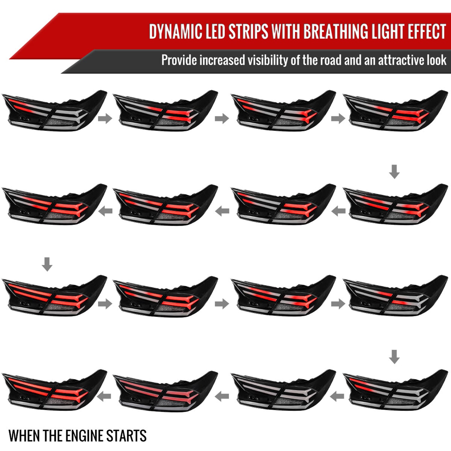 2018-2022 Honda Accord Sedan LED Signal Tail Lights Matt Black/Clear