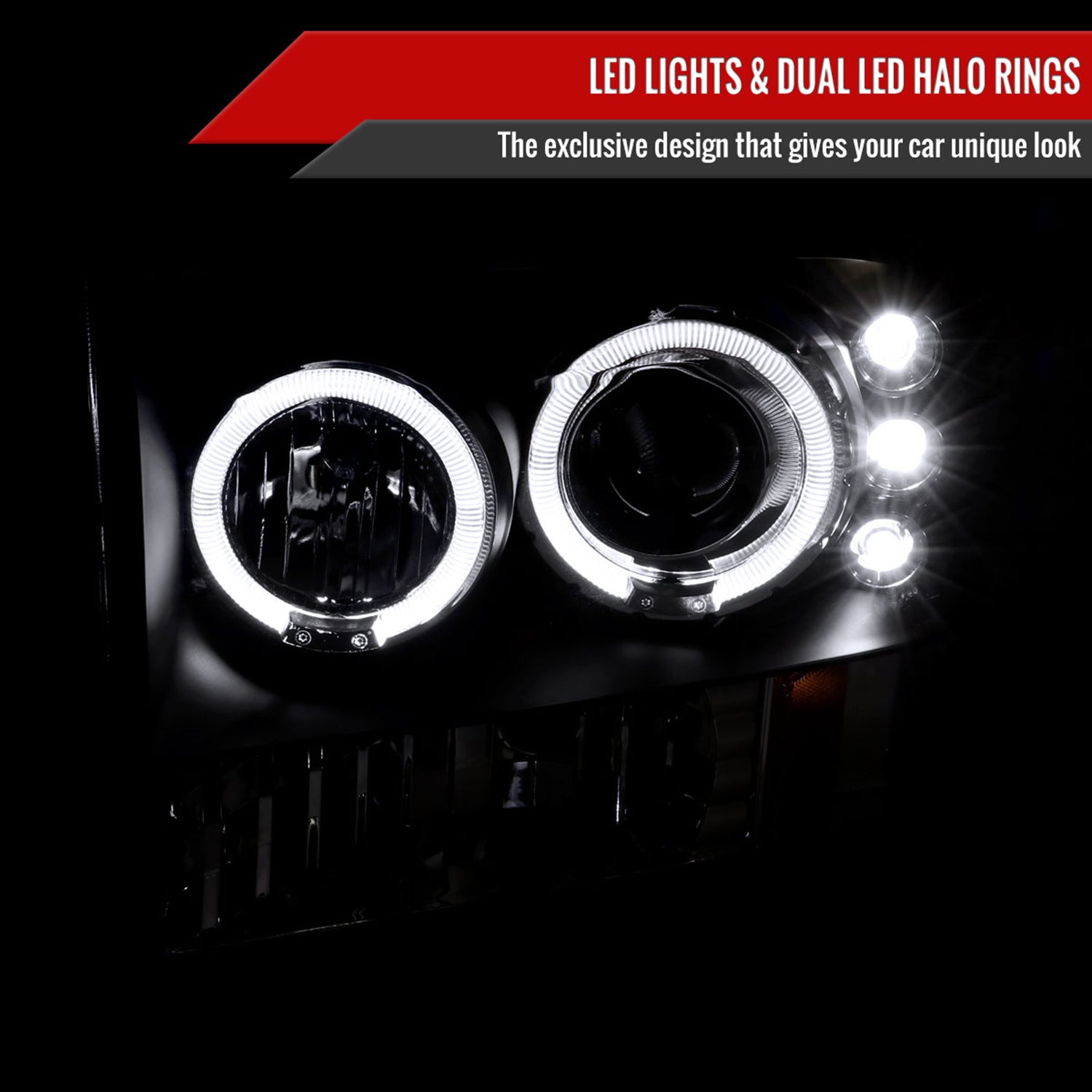 1999-2004 Ford Excursion F-250 F-350 F-450 F-550 Dual Halo Headlights Black