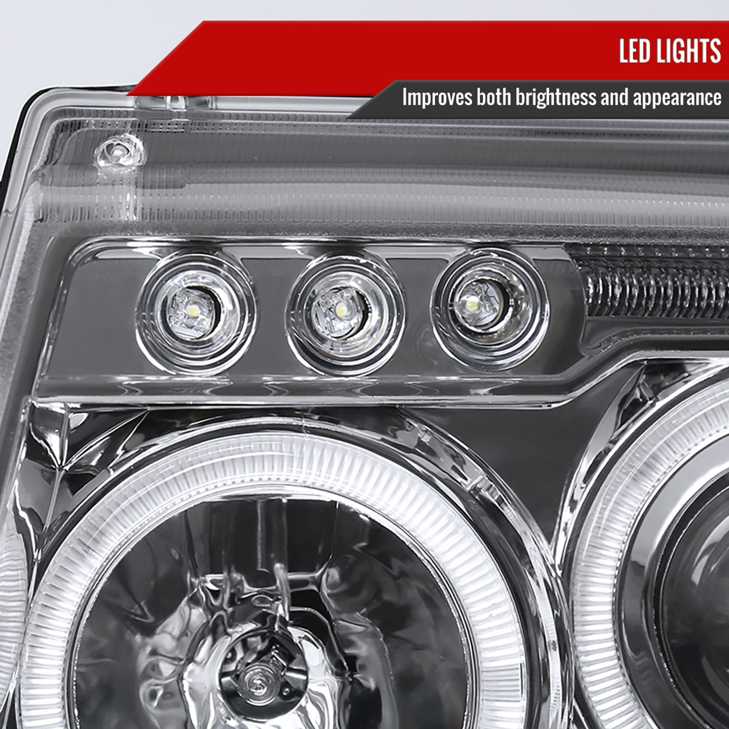 1999-2004 Jeep Grand Cherokee Dual Halo Projector Headlights Chrome/Clear Lens