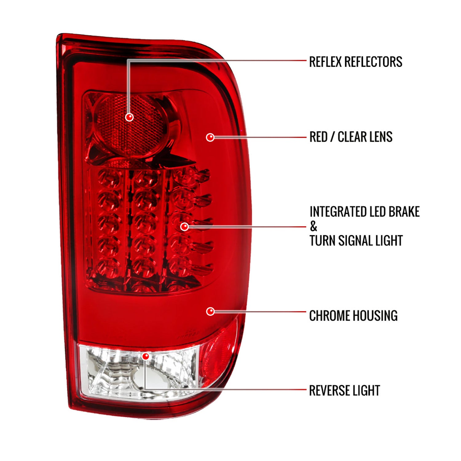 1997-2007 Ford F-150/F-250/350/450/550 Styleside LED Tail Lights Chrome/Red