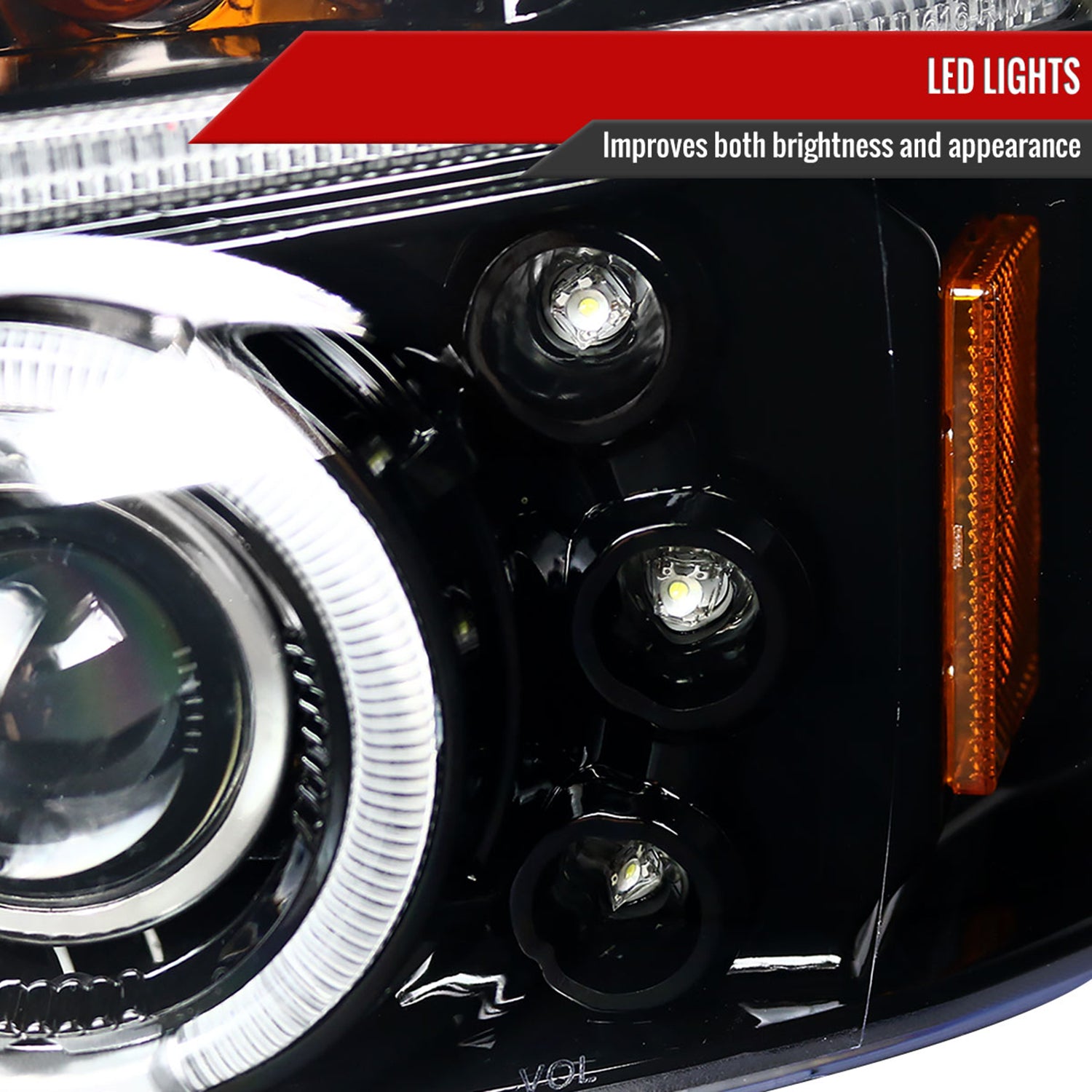 1997-2004 Dodge Dakota/ 98-2003 Durango Dual Halo Projector Headlights Jet Black