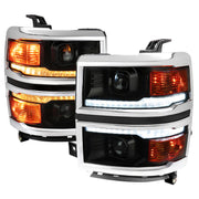 2014-2015 Chevy Silverado 1500 LED Bar Projector Headlights Smoke/Chrome Trim