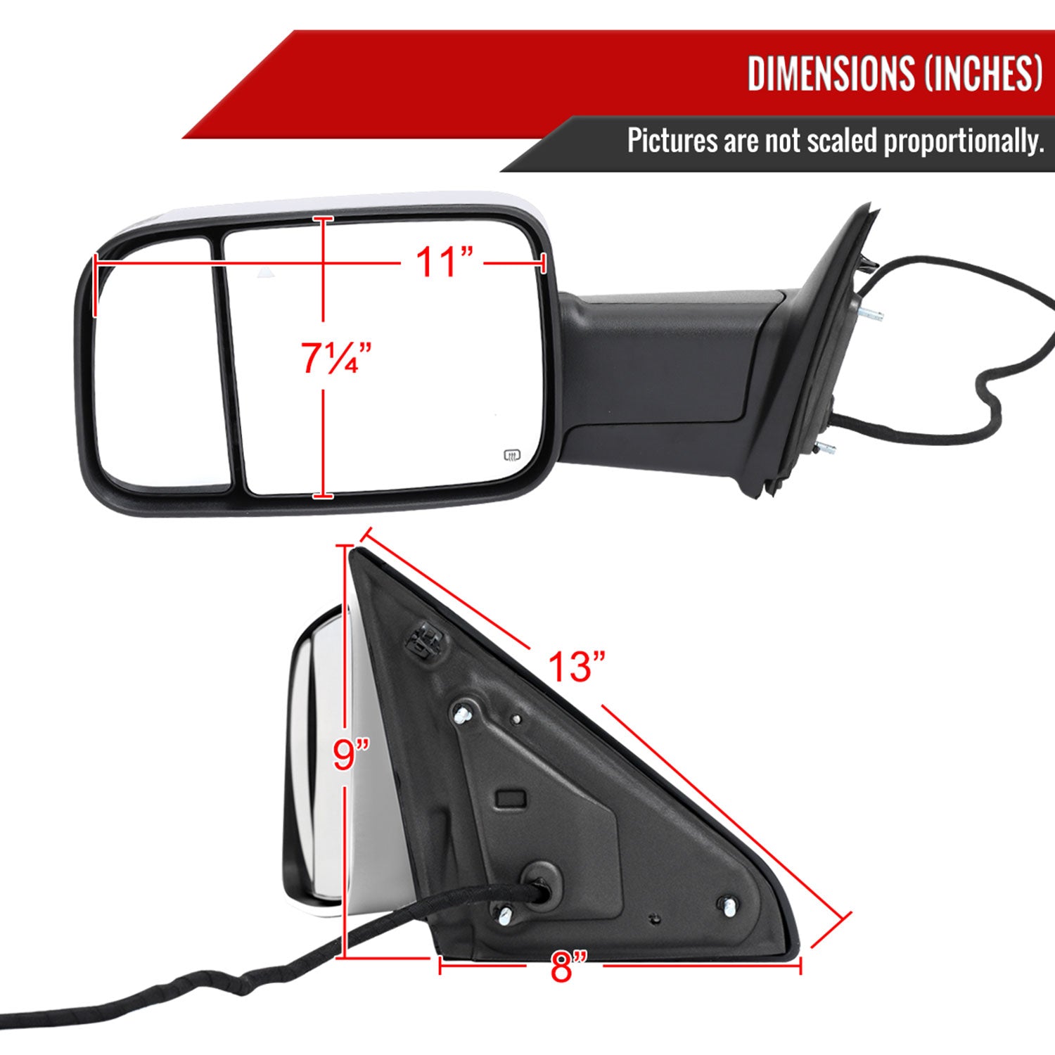 2019-2022 Ram 2500 3500 Chrome Auto-Fold Side Mirror Driver Side
