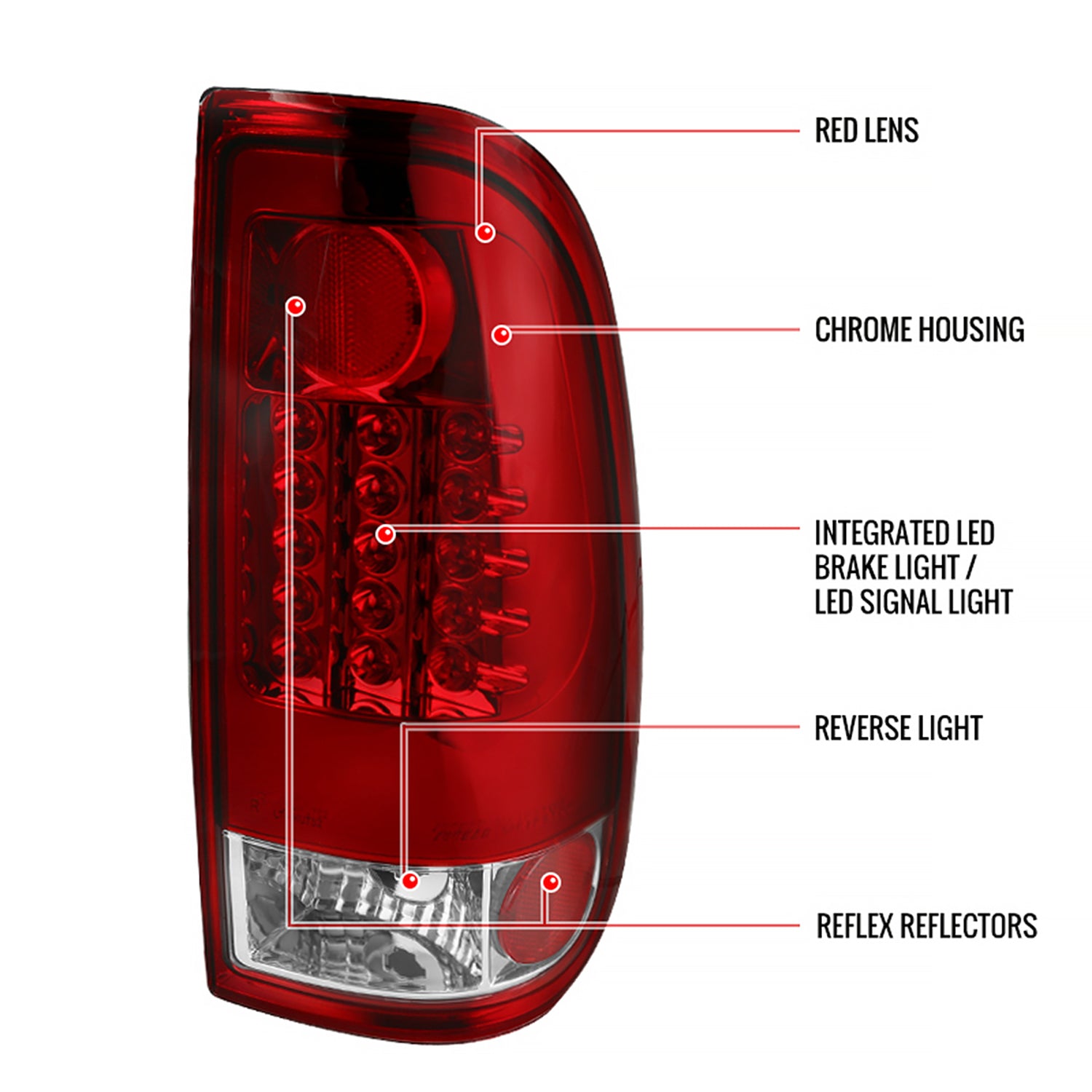 2008-2016 Ford F-250/350/450/550 Super Duty LED Tail Lights Chrome/Red Clear