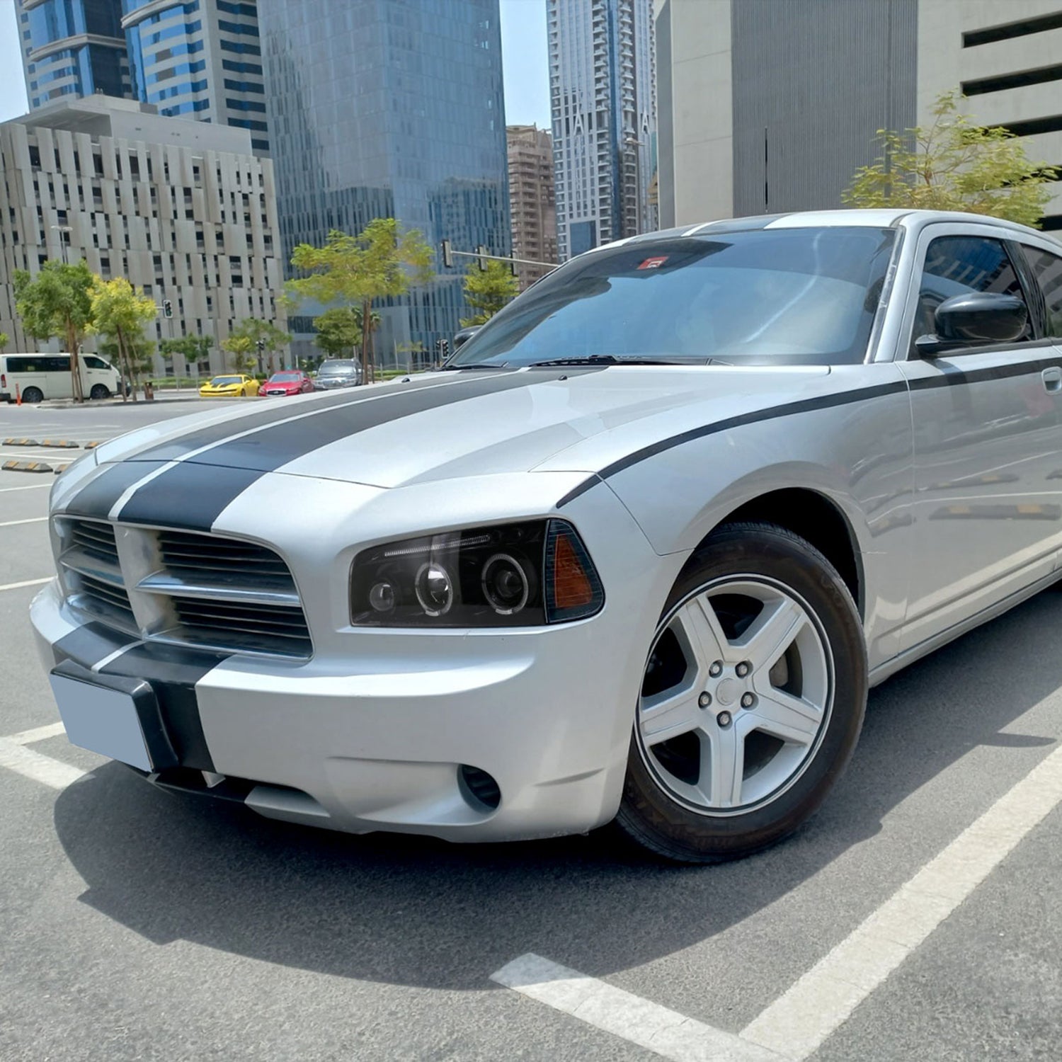 2005-2010 Dodge Charger Dual Halo Projector Headlights Jet Black/Clear Lens