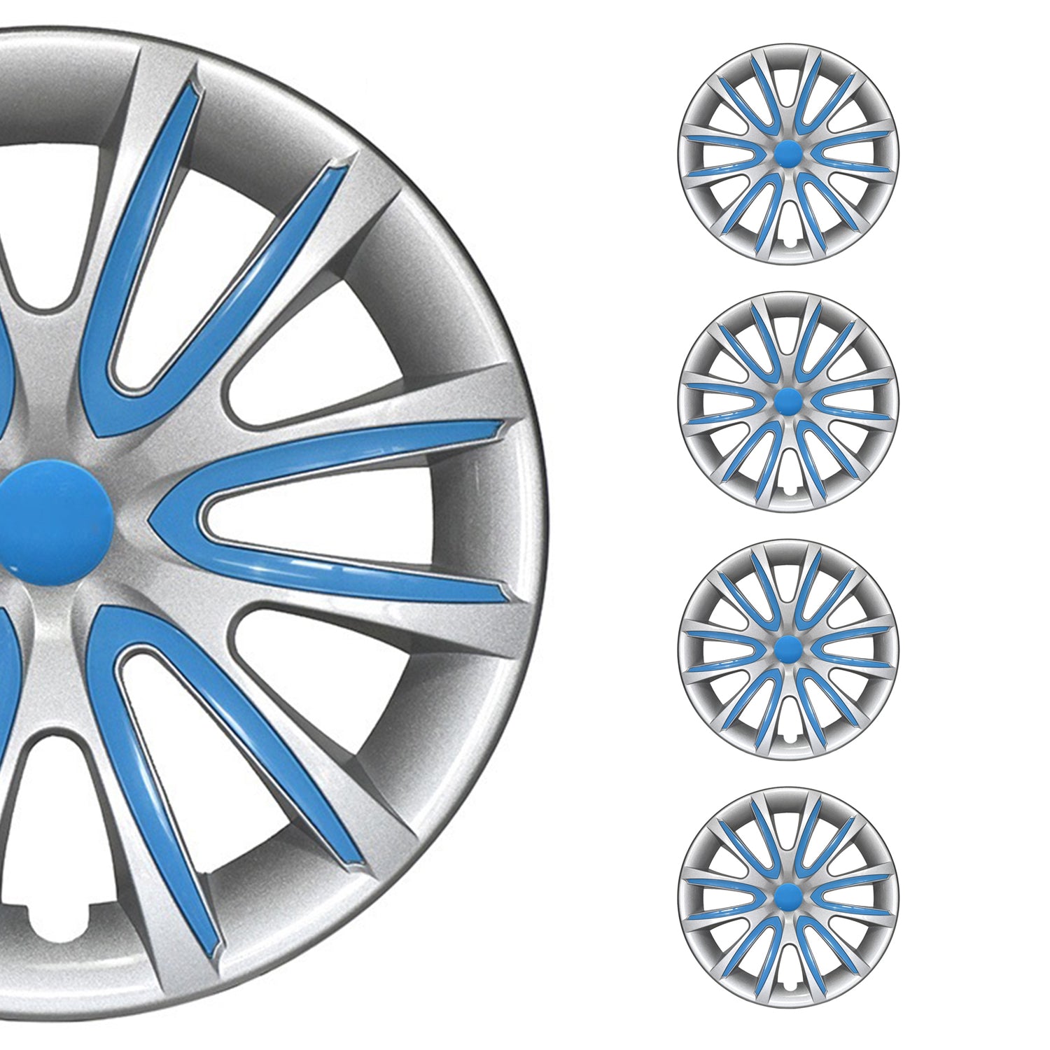 Bicolo Hub Caps Wheel Cover 14" Gray & Blue Full Set 4 pcs.