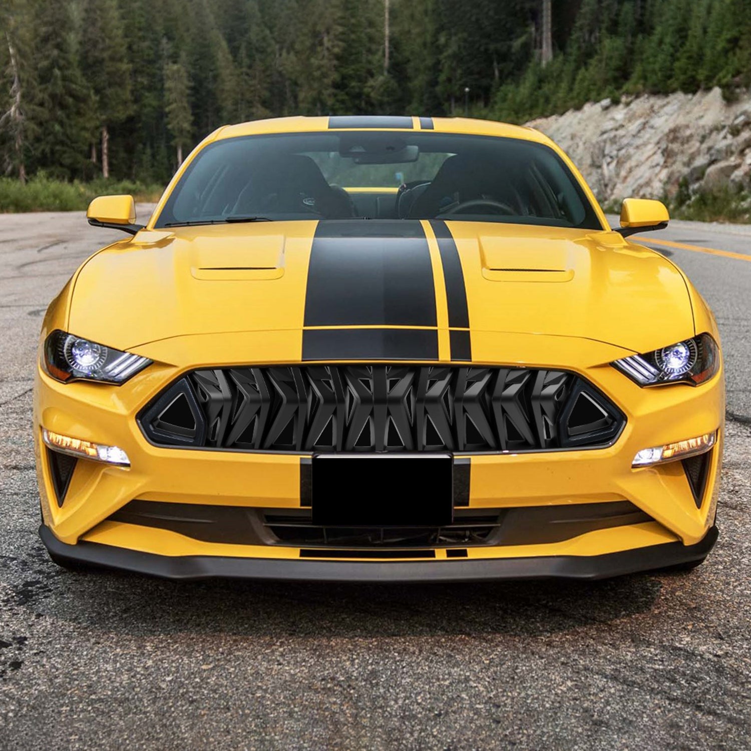 2018-2023 Ford Mustang Shark Hood Grille w/3D Smoke LED Turn Signal Lights