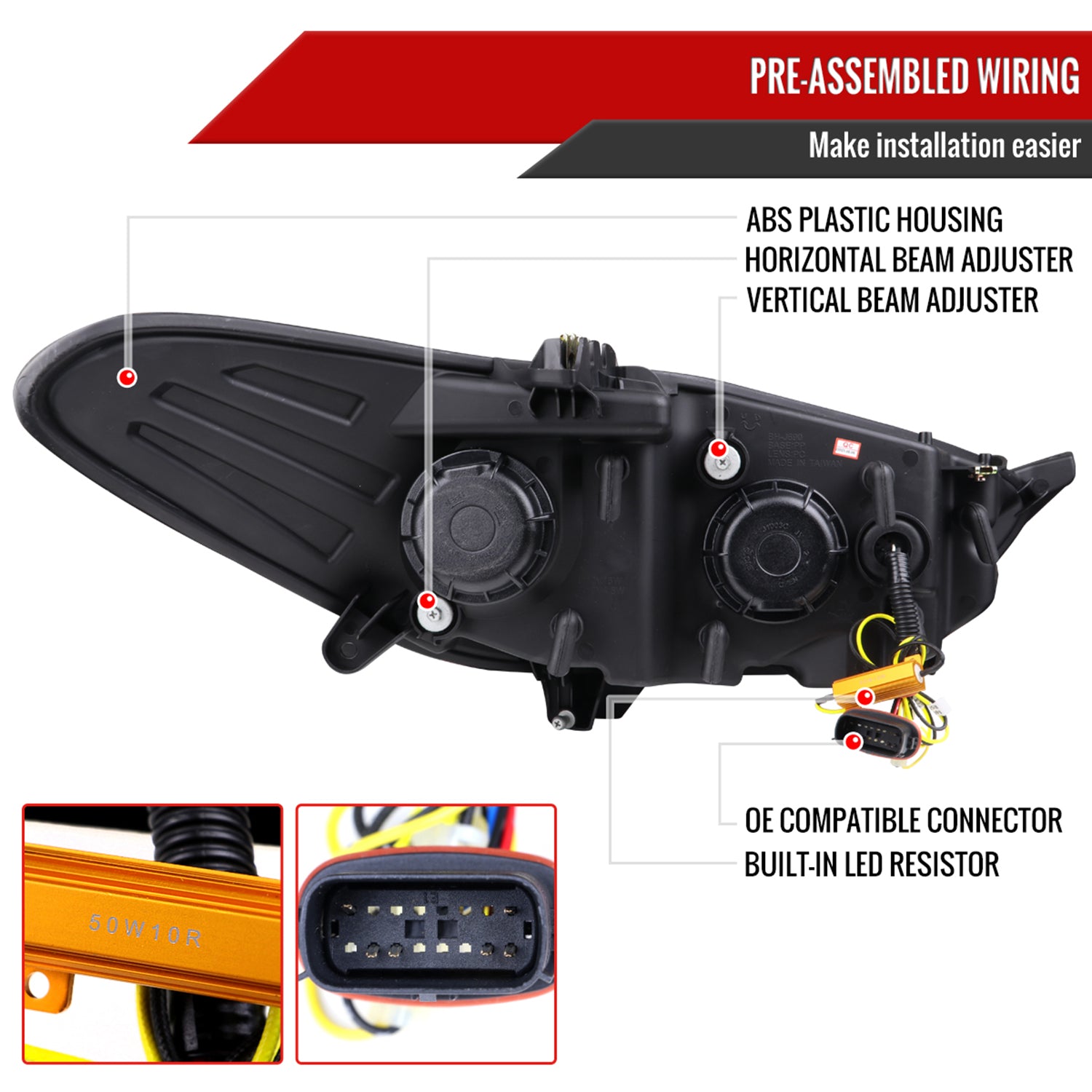 2013-2016 Ford Fusion Sequential Turn Signal Projector Headlights Black