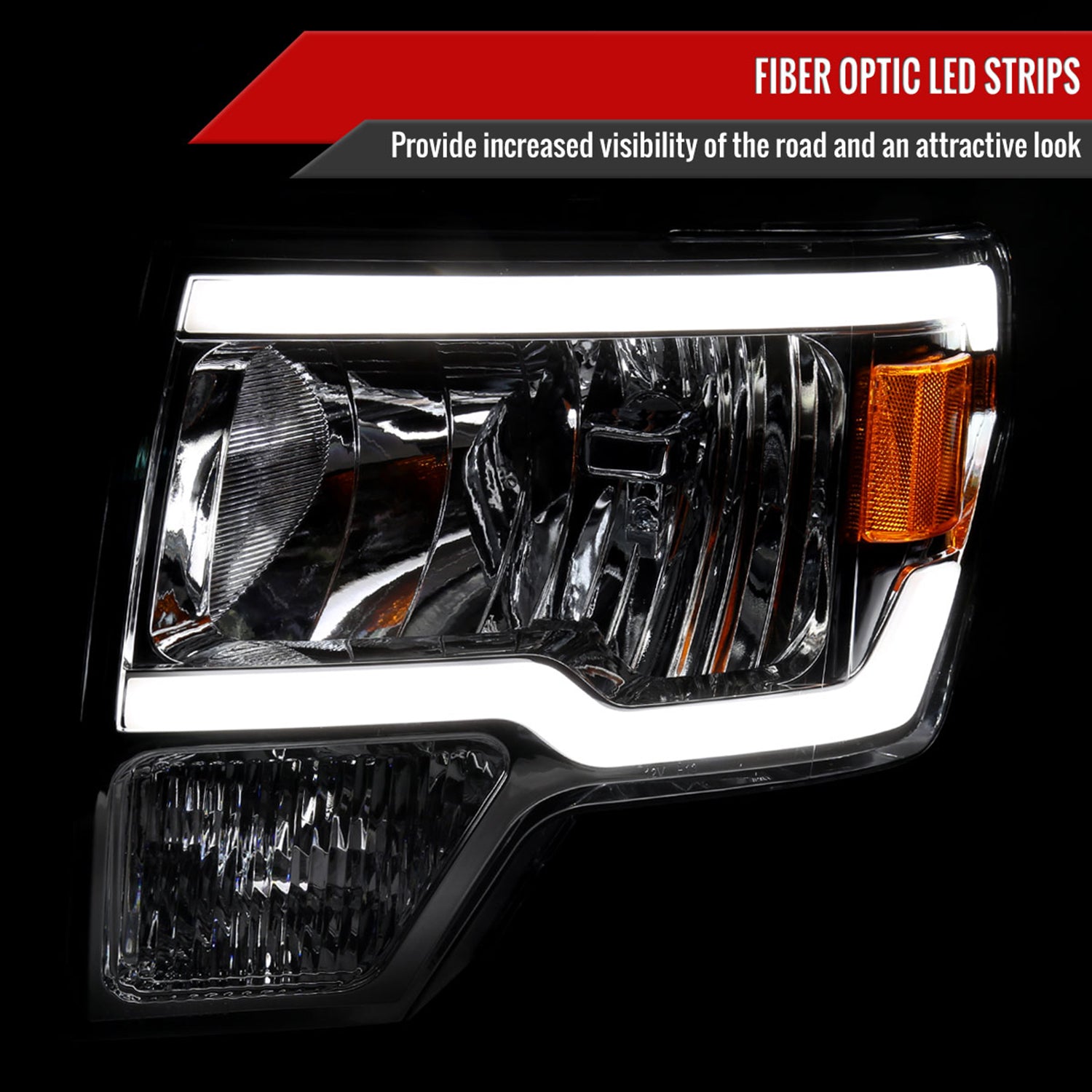 2009-2014 Ford F-150 LED Tube Factory Style Headlights Chrome/Clear Lens