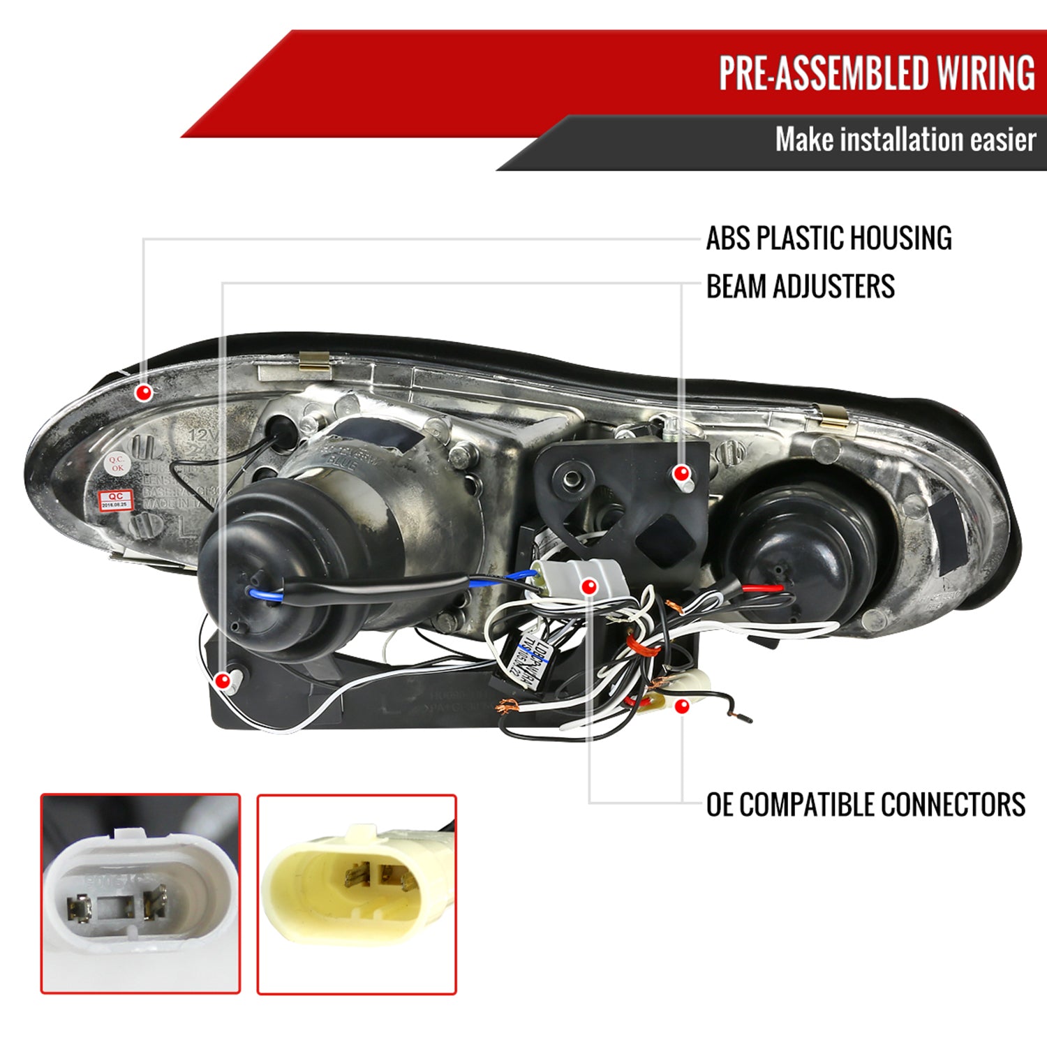 1998-2002 Chevy Camaro Dual Halo Projector Headlights Glossy Black/Smoke Lens