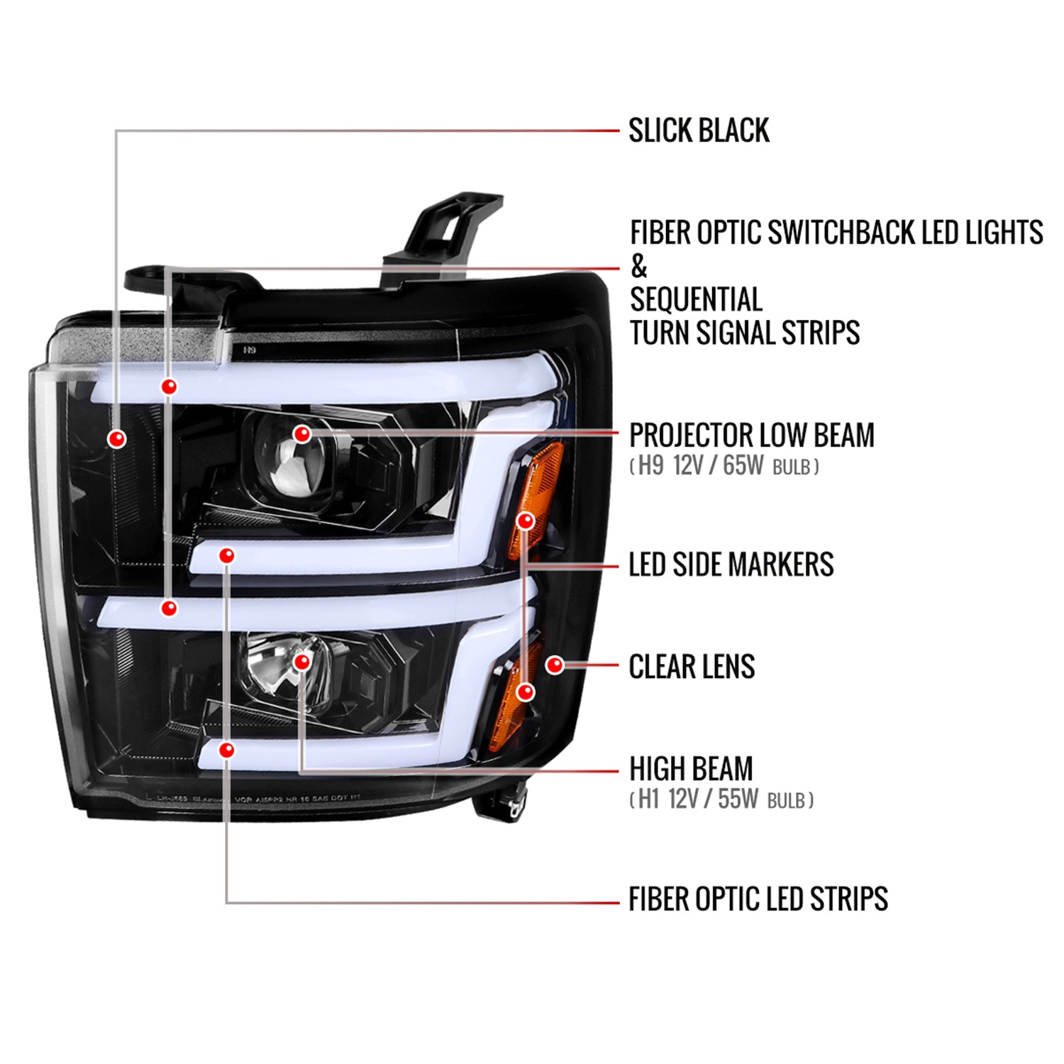 2015-2019 Chevy Silverado 2500HD/3500HD LED Signal Projector Headlights Black