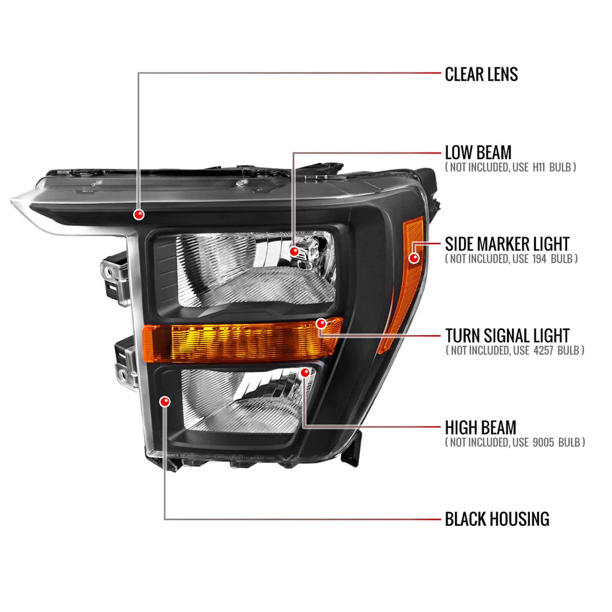 For Ford F-150 2021-2023 Factory Style Headlight Matte Black Housing Clear Lens Driver Side Only