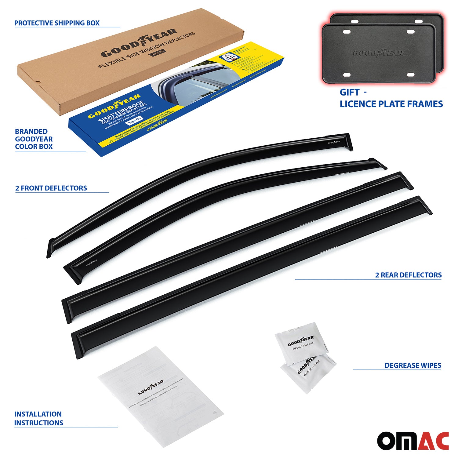 Goodyear Wind Deflectors for Jeep Wrangler 2018-2025 JL Tape-On Premium Smoke 4x