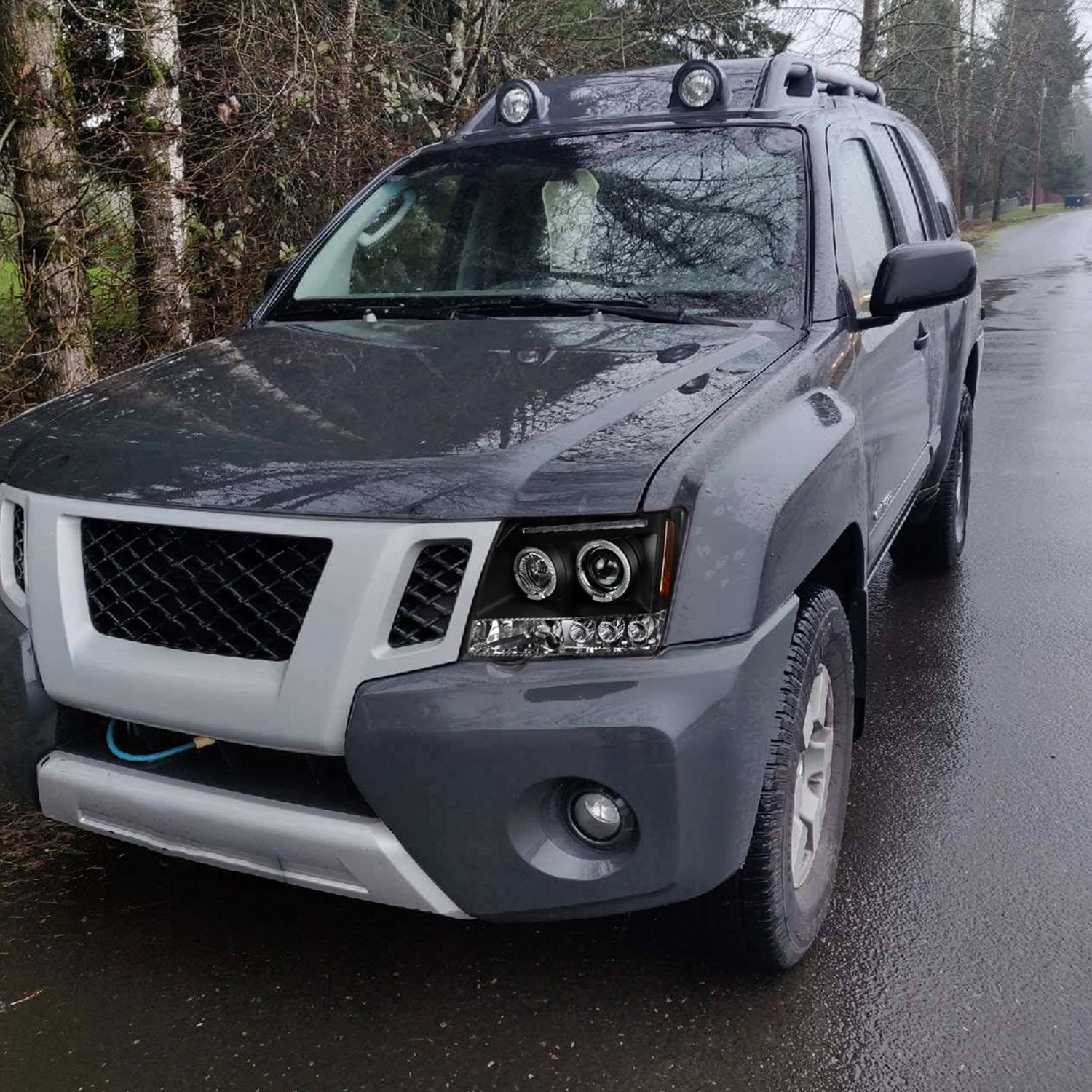 2005-2015 Nissan Xterra Dual Halo Projector Headlights Matte Black/Clear Lens