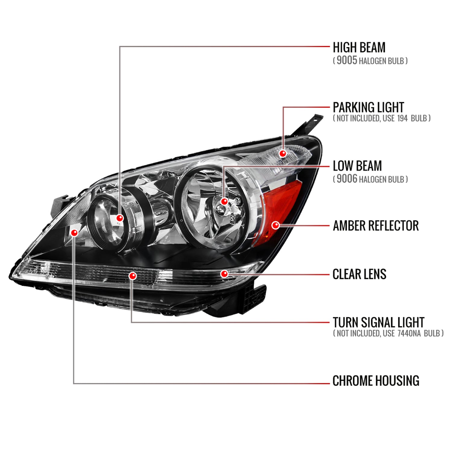 2005-2007 Honda Odyssey Factory Crystal Headlights w/9006 Bulbs Chrome/Clear
