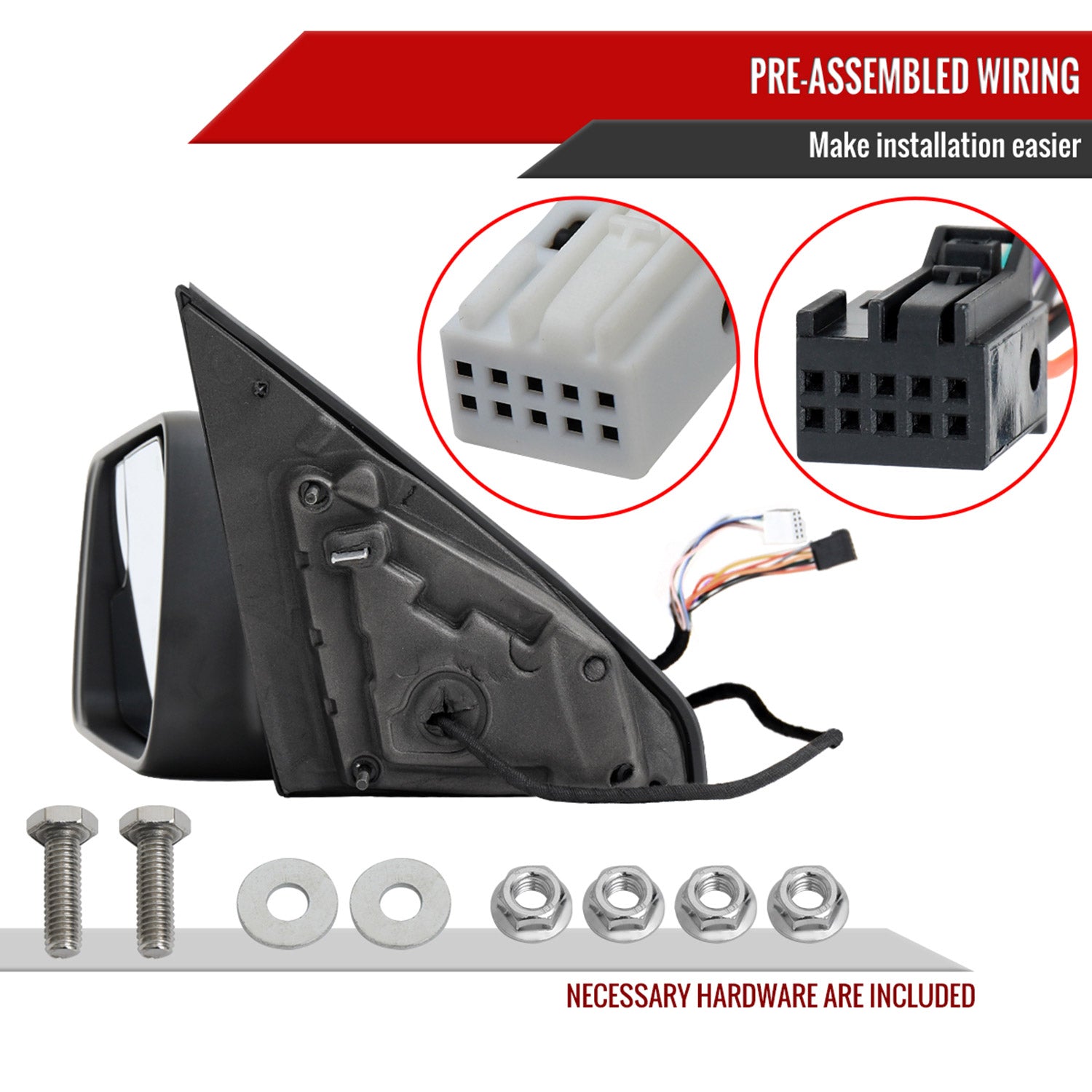 2019-2024 Dodge RAM 1500 Black Manual Fold & Heated Side Mirror Driver Side