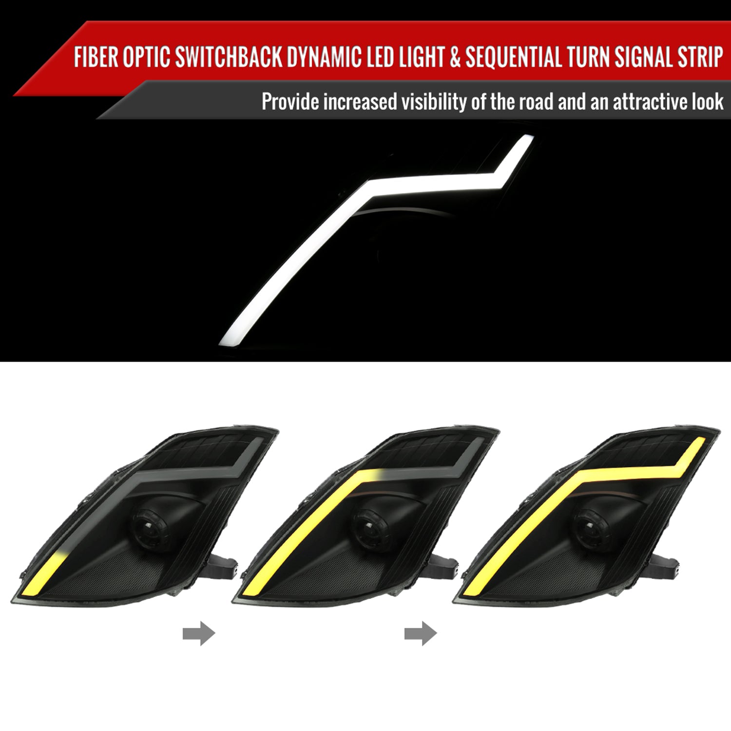 2006-2009 Nissan 350Z Turn Signal Animated LED Bar Projector Headlights Smoke
