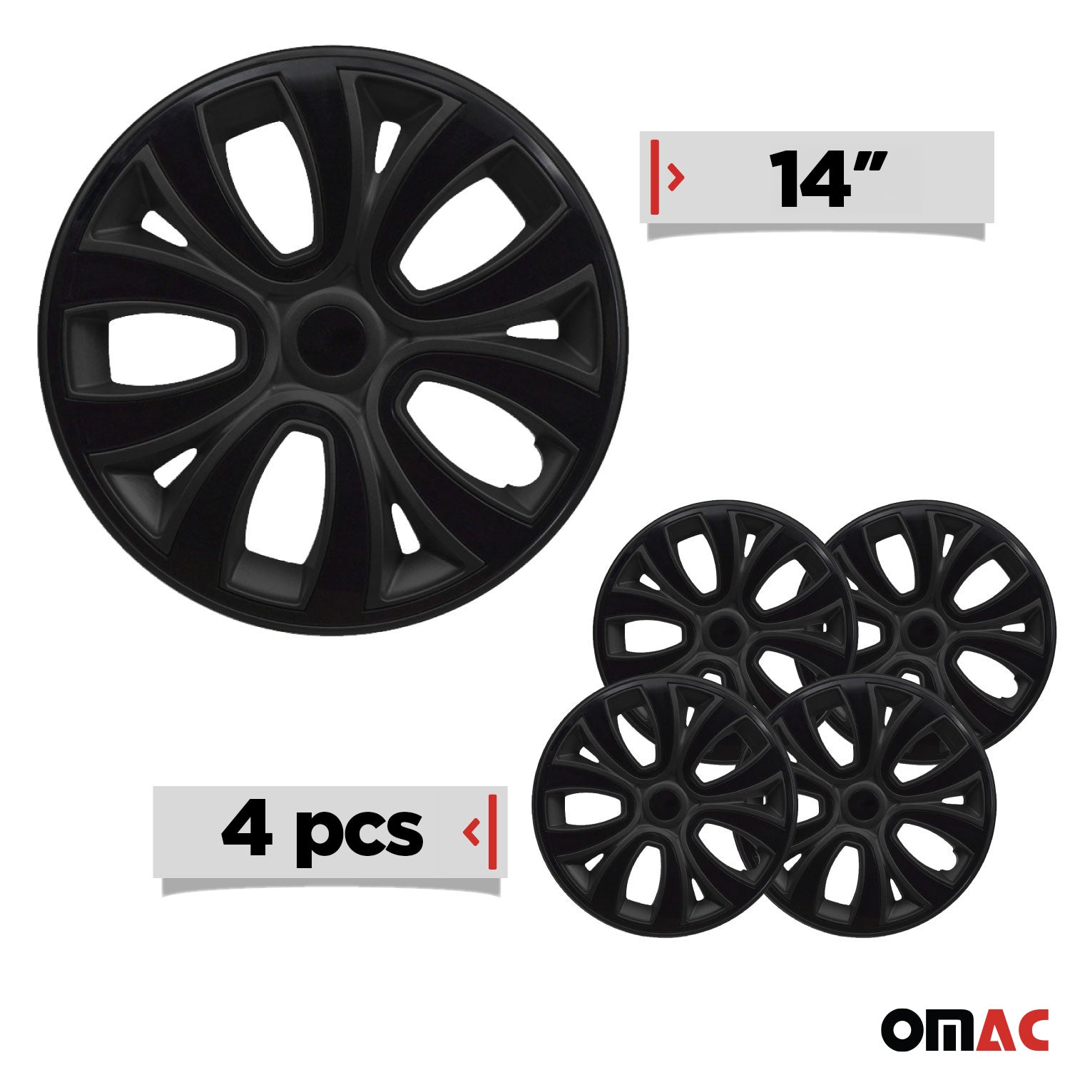 ColorFlex Hub Caps Wheel Cover 14" Black Matt & Black Full Set 4 pcs.