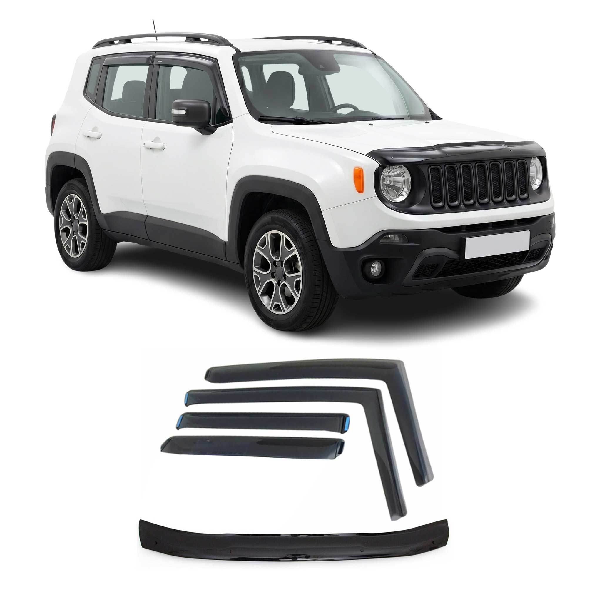 2015-2023 Jeep Renegade Set Bug Shield Hood Deflector & Window Visor Smoke 5Pcs