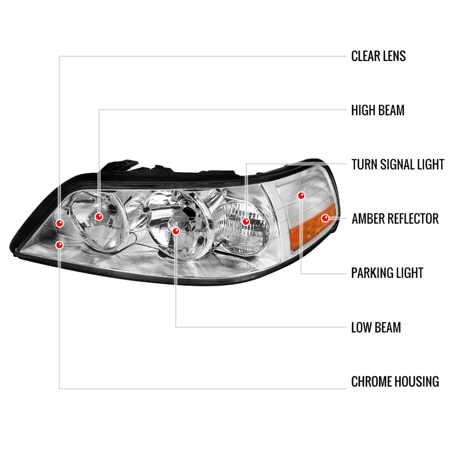 2005-2011 Lincoln Town Car Factory Style Headlights Chrome/Clear Lens
