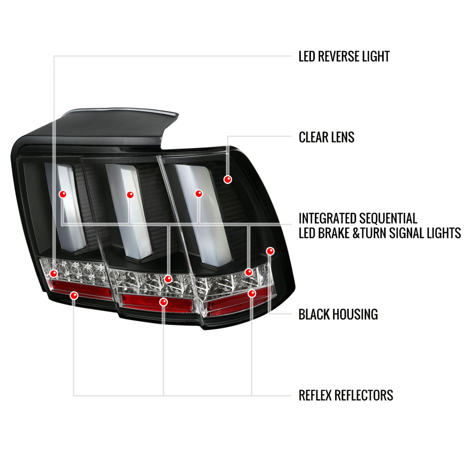 1999-2004 Ford Mustang Sequential LED Tail Lights Matte Black/Clear Lens