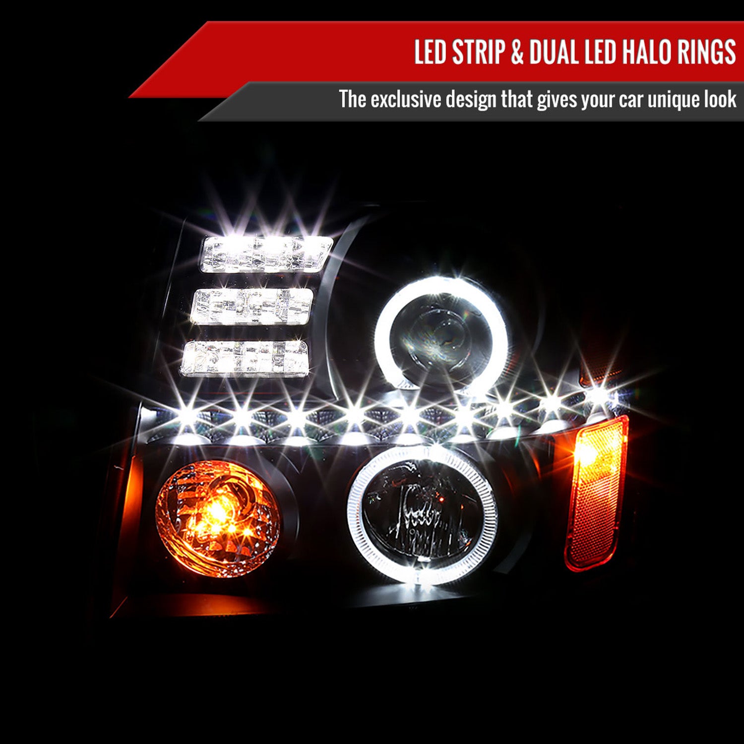 2002-2006 Cadillac Escalade Dual Halo Projector Headlights SMD LED Light Black