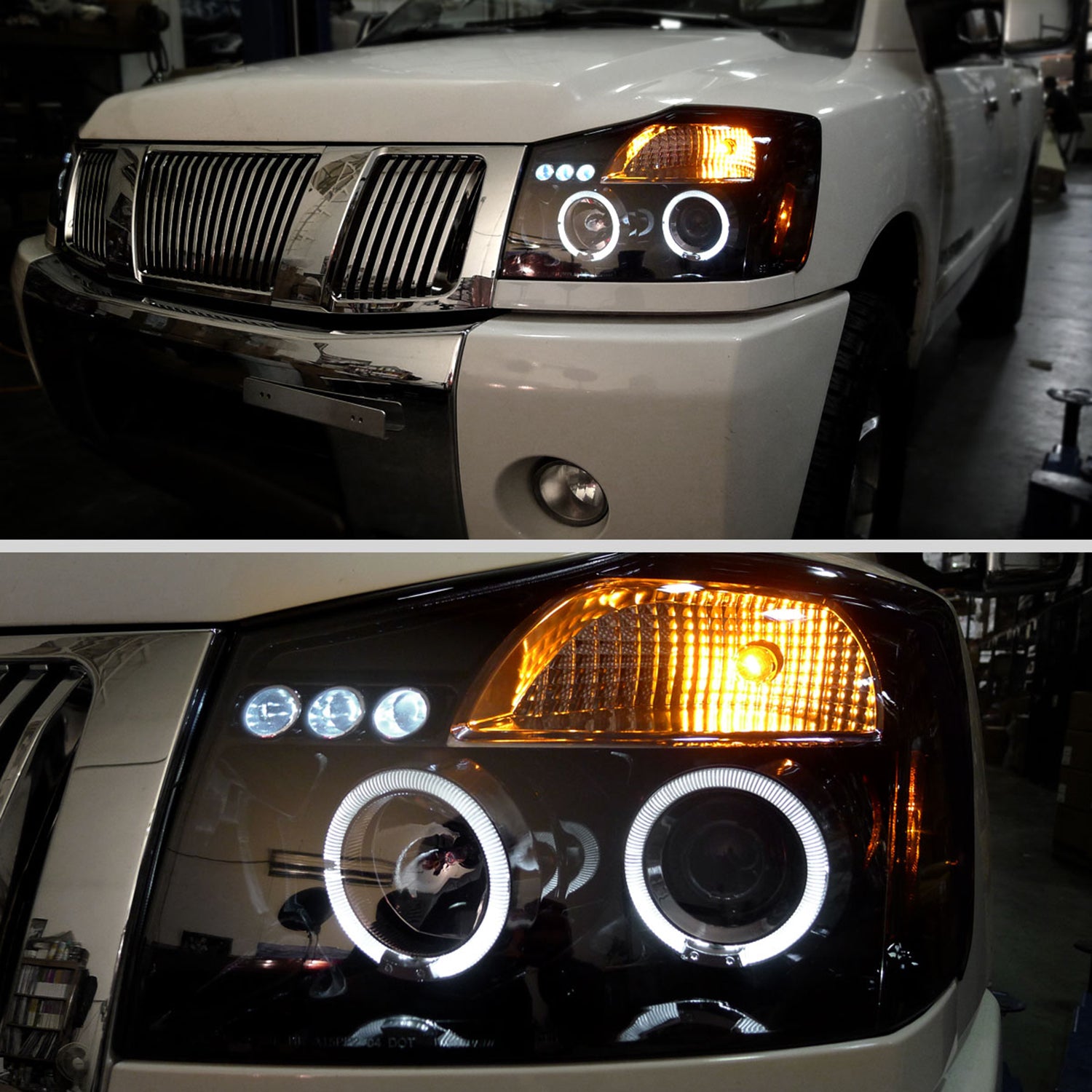 2004-2015 Nissan Titan/ 2004-2007 Armada Dual Halo Projector Headlights Black