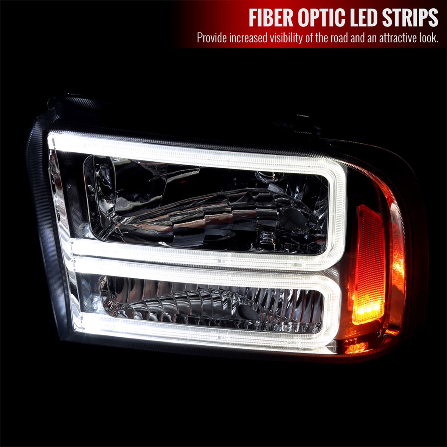 2005-2007 Ford F250/350/450 SuperDuty Dual LED C-Bar Factory Headlights Chrome
