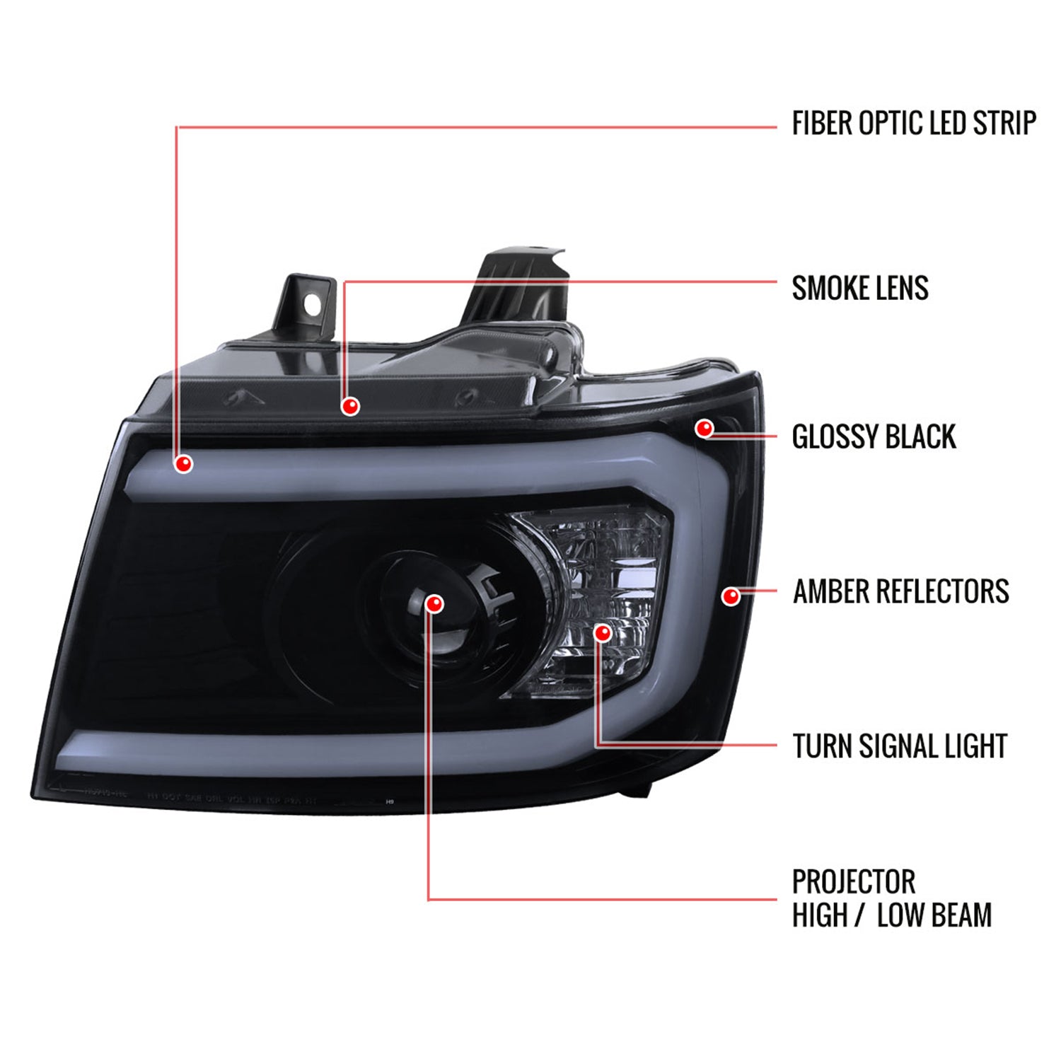 2007-2013 Chevy Avalanche/ 07-2014 Tahoe Suburban LED C-Bar Headlights Smoke