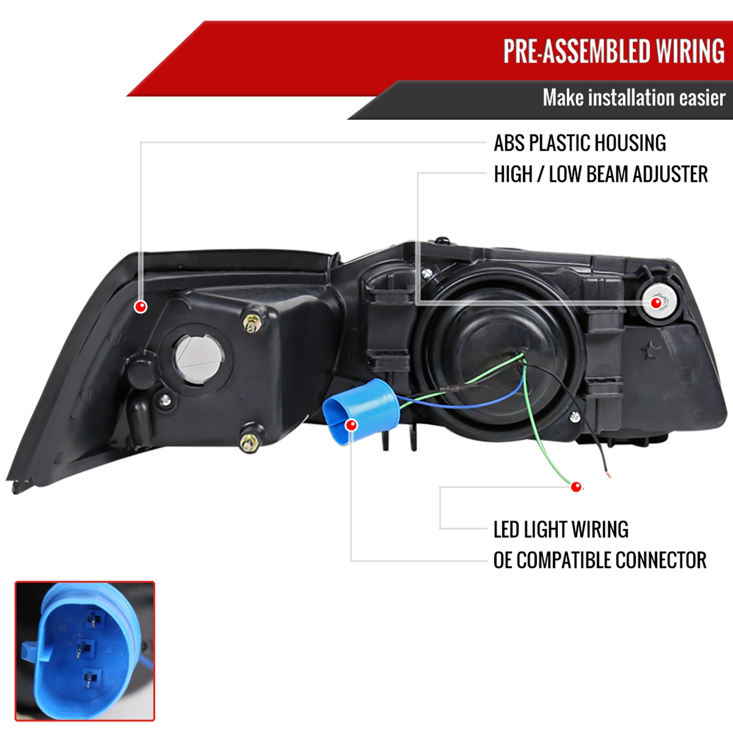 1999-2004 Ford Mustang Dual Halo V2 Projector Headlights Chrome/Clear Lens