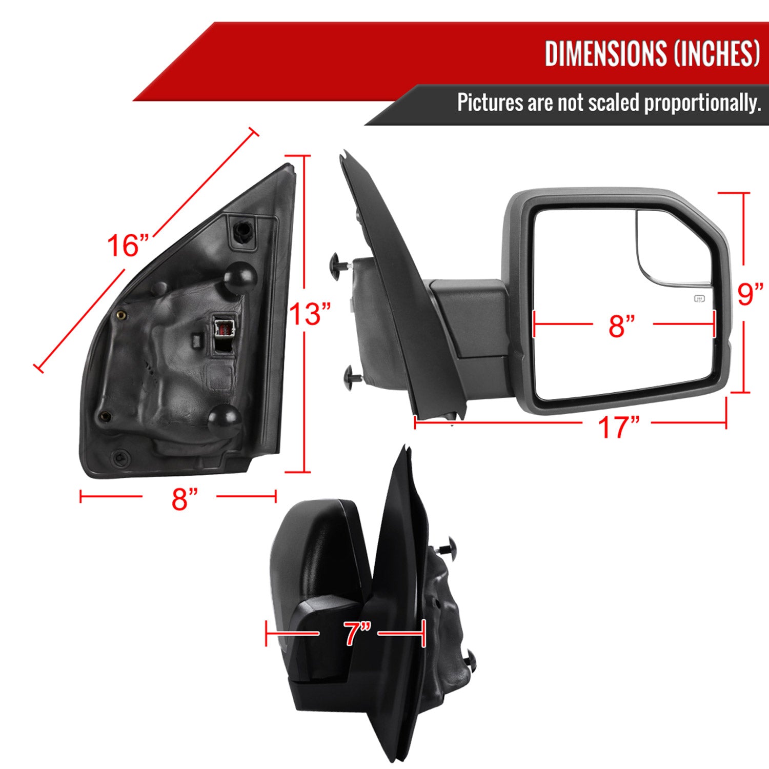 2015-2020 Ford F-150 Black Heated Side Mirror LED Turn Signal Passenger Side