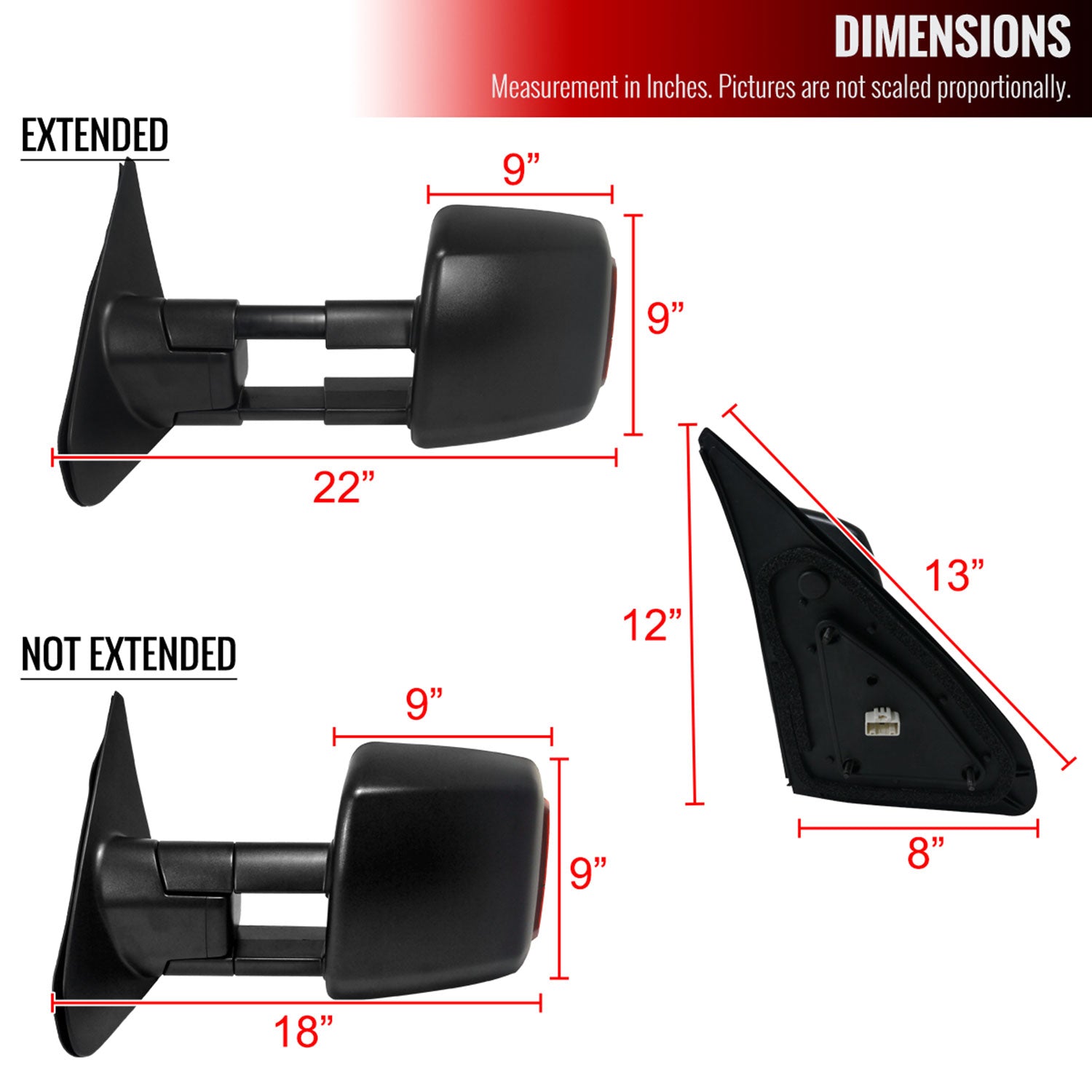 2007-2021 Toyota Tundra/08-2017 Sequoia Heated Manual Towing Mirrors Amber Lens