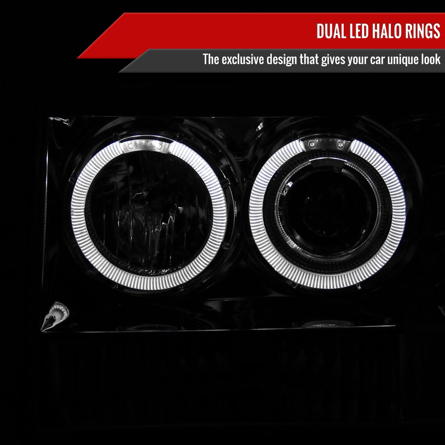 1993-1996 Jeep Grand Cherokee Dual Halo Projector Headlights Chrome/Clear Lens