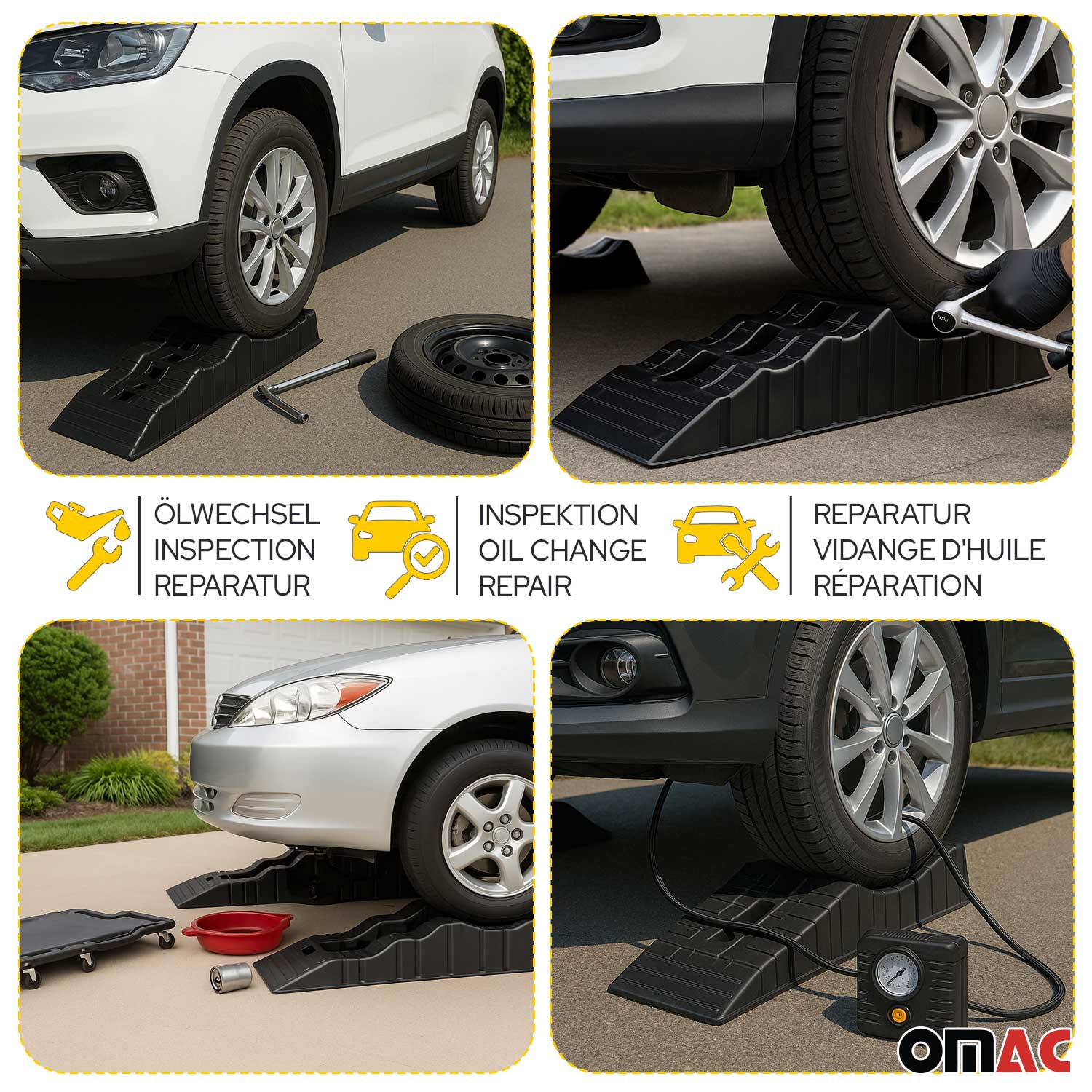 Car Ramps Pack 4 Pcs 6000 Pounds Load Capacity Black Compact Lightweight Design for RV Trailer Camper Oil Changes Inspections