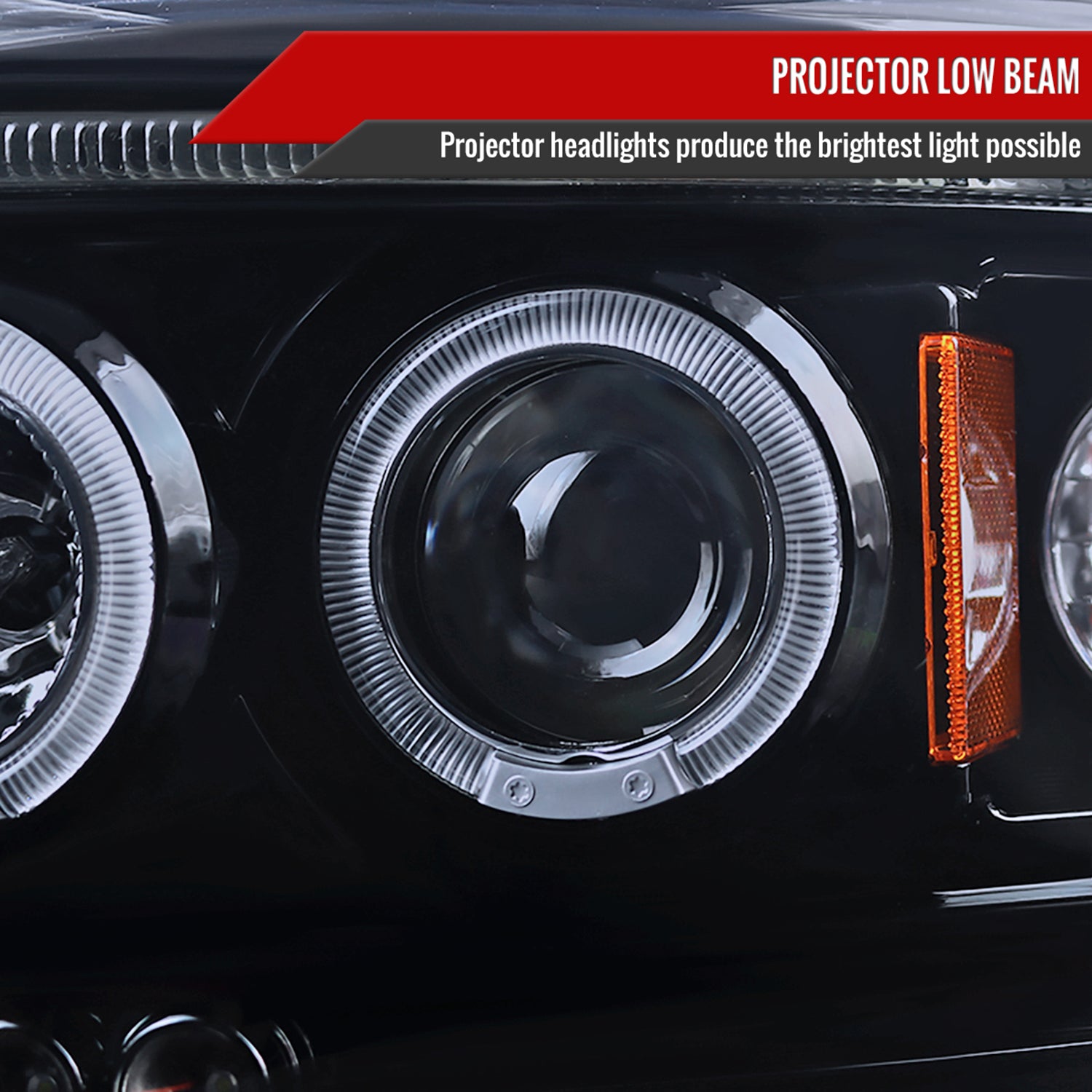2005-2007 Dodge Dakota Dual Halo Projector Headlights Glossy Black/Smoke Lens