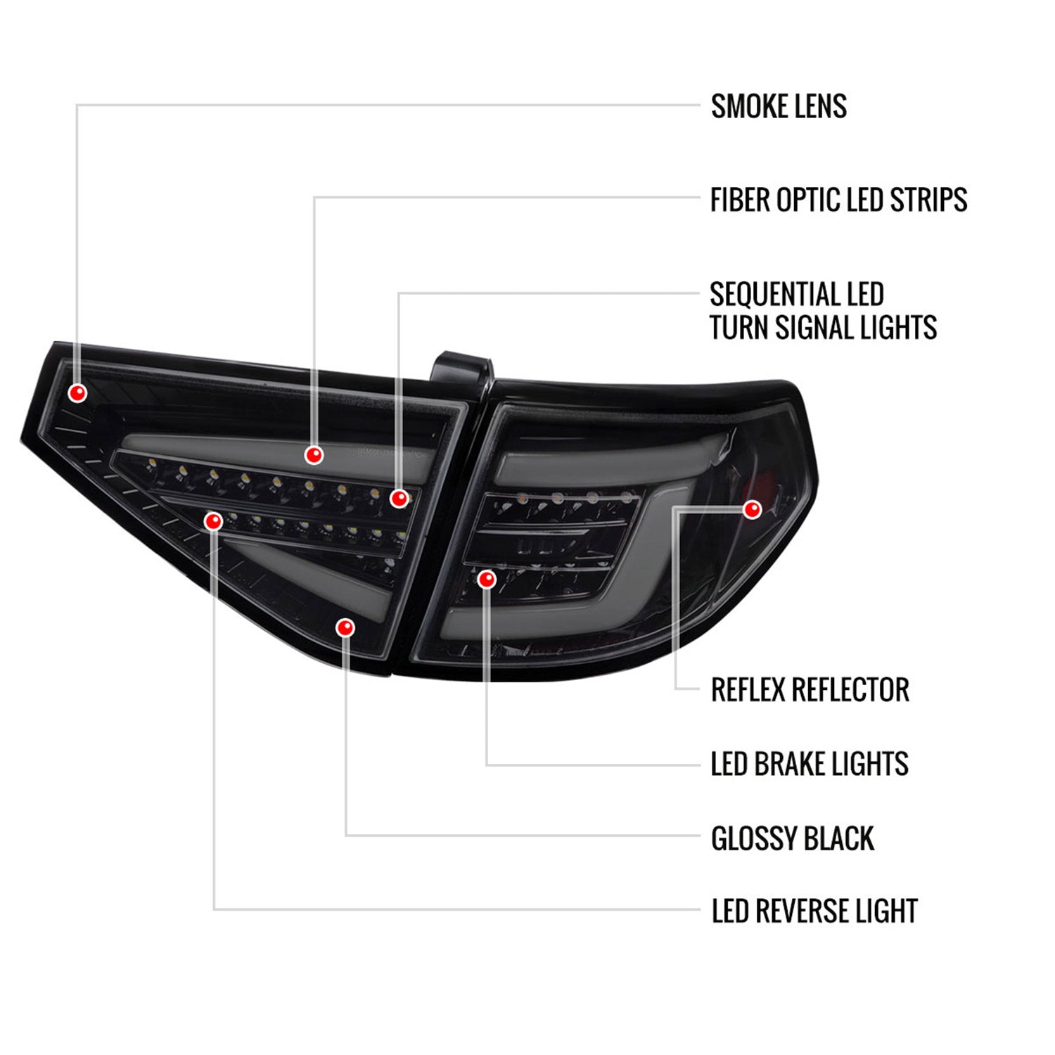 2008-2014 Subaru Impreza WRX HB LED Tube Tail Lights Glossy Black/Dark Smoke