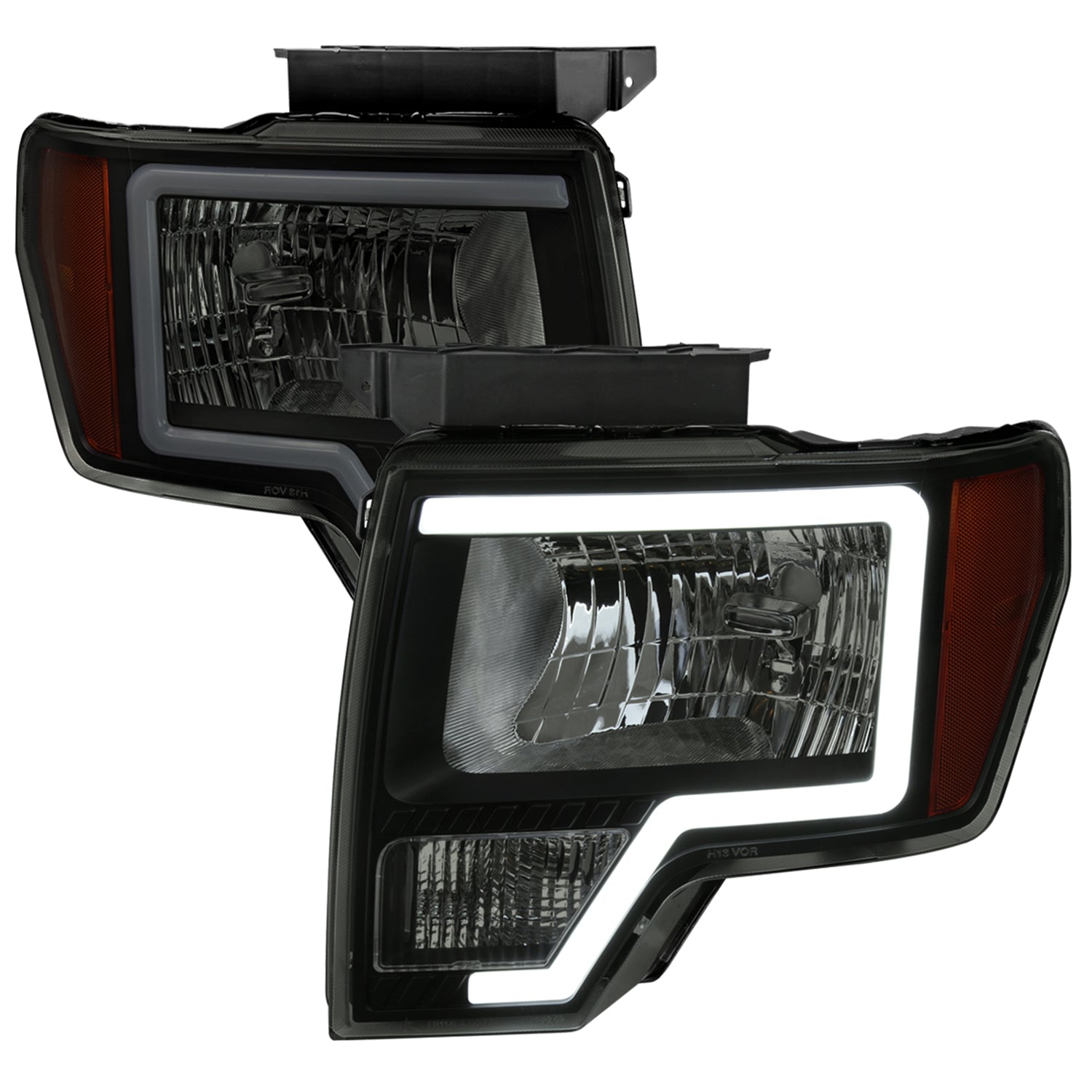 2009-2014 Ford F-150 LED Bar Factory Headlights Amber Reflectors Black/Smoke