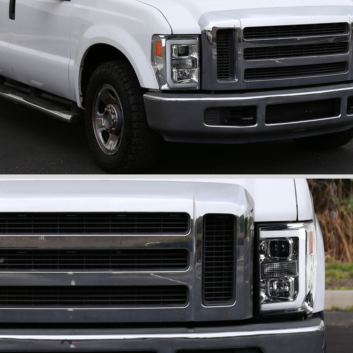 2008-2010 Ford F-250 F-350 F-450 LED C-Bar Projector Headlight Chrome/Clear