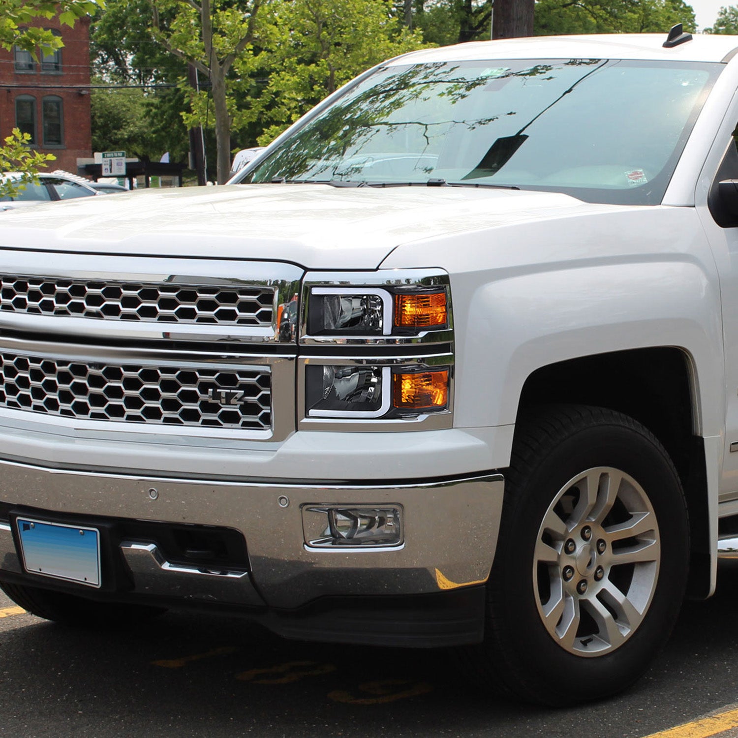 2014-2015 Chevy Silverado 1500 LED Bar Factory Headlights Matt Black/Clear