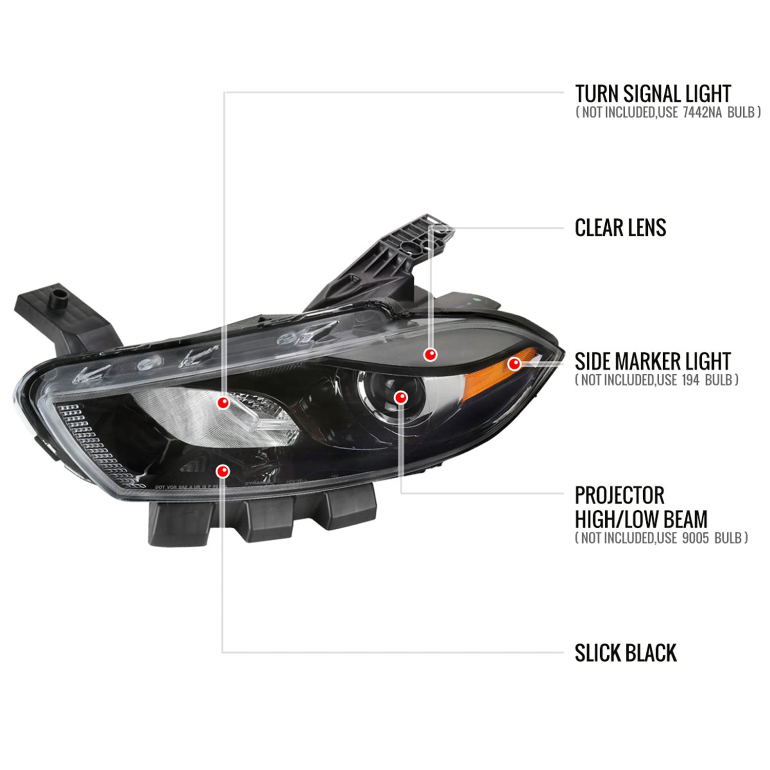 2013-2016 Dodge Dart Factory Headlights Projector High/Low Beam Jet Black