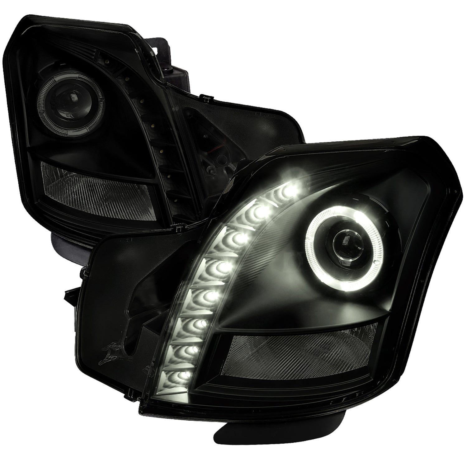 2003-2007 Cadillac CTS Halo Projector Headlights Black Housing/Smoke Lens