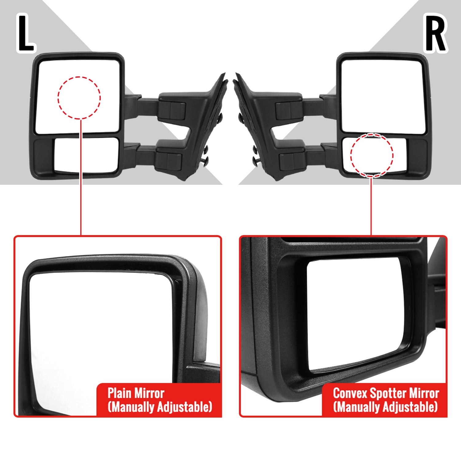 1999-2016 Ford F-250/350/450/550 Manual Towing Mirrors Smoke Lens &Turn Signal