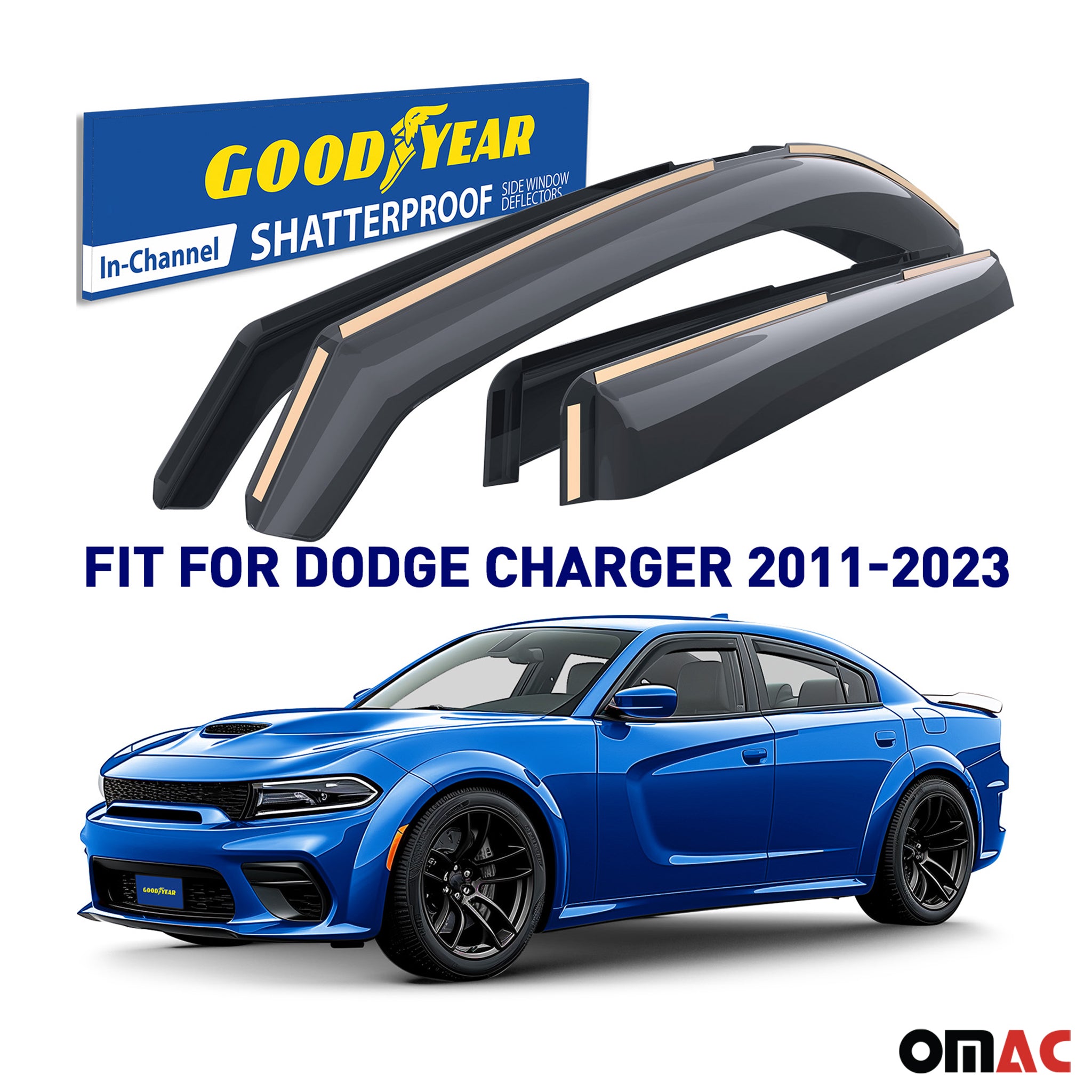 Goodyear Wind Deflectors for Dodge Charger 2011-2023 In-channel Premium Smoke 4x
